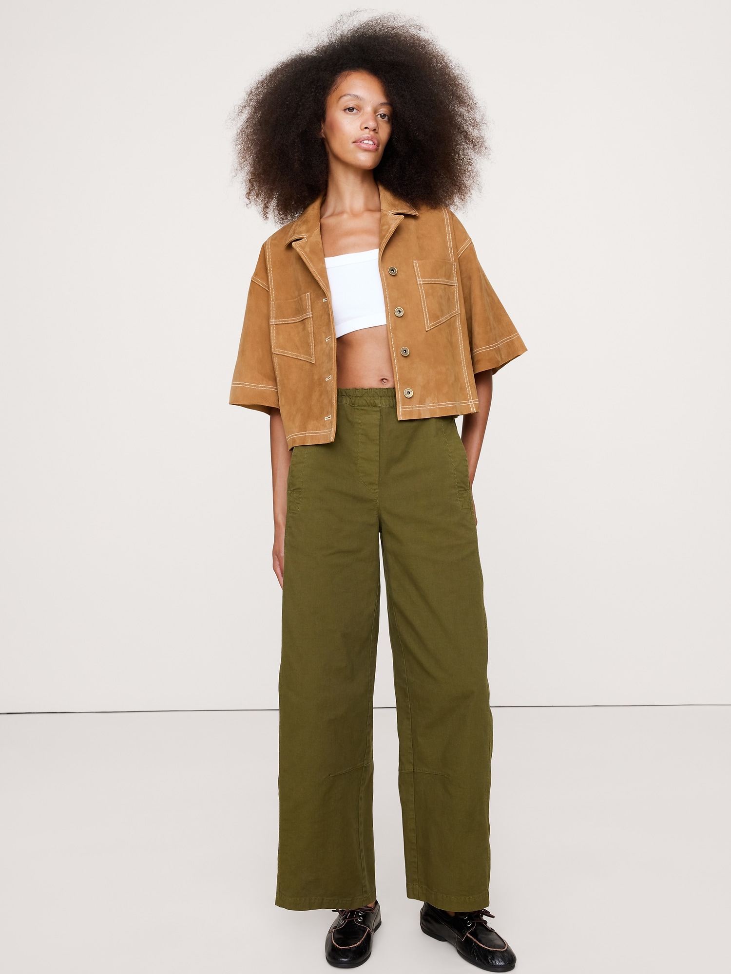 Mid-Rise Relaxed Painter Pull-On Pant - Olive Green