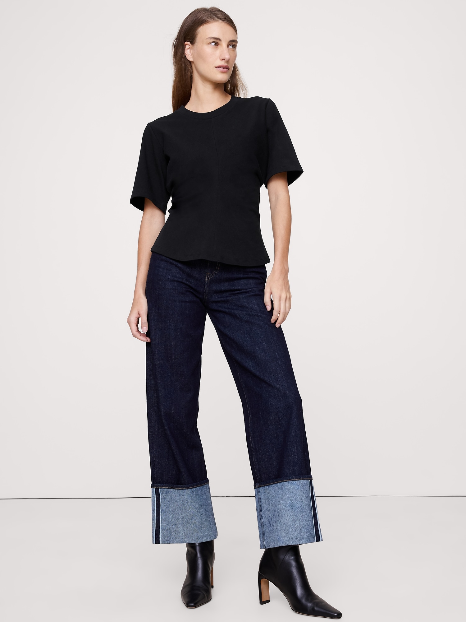 Image number 1 showing, COTTON DRAPED T-SHIRT
