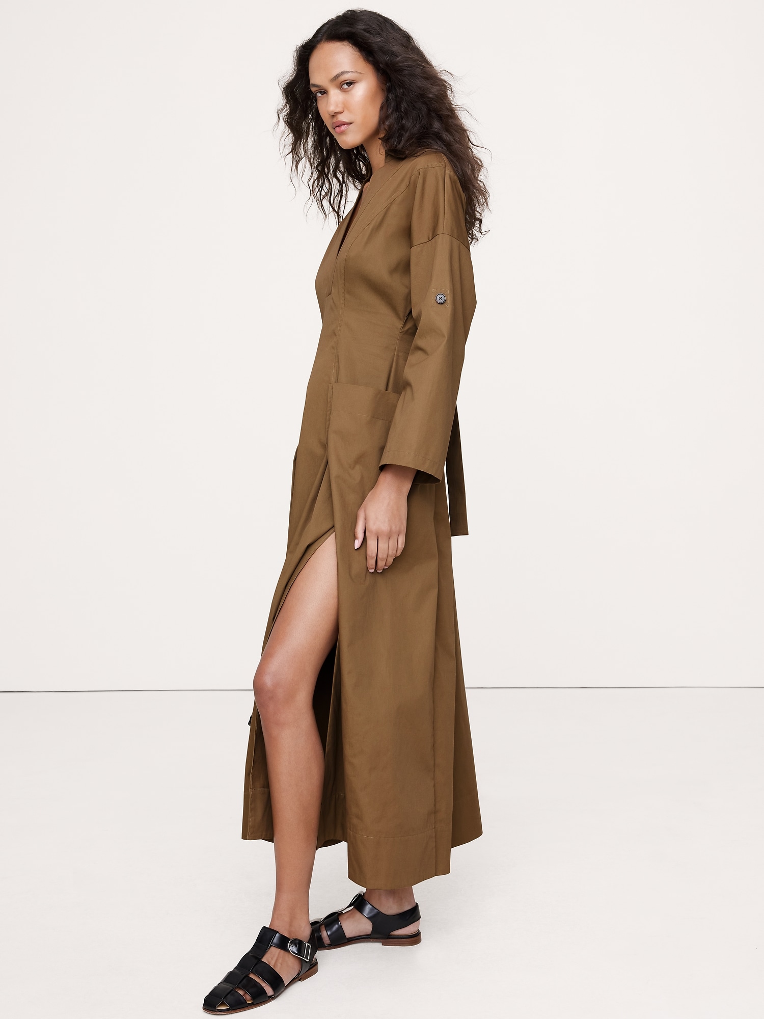 Cotton Twill Maxi Dress - Saddle Brown