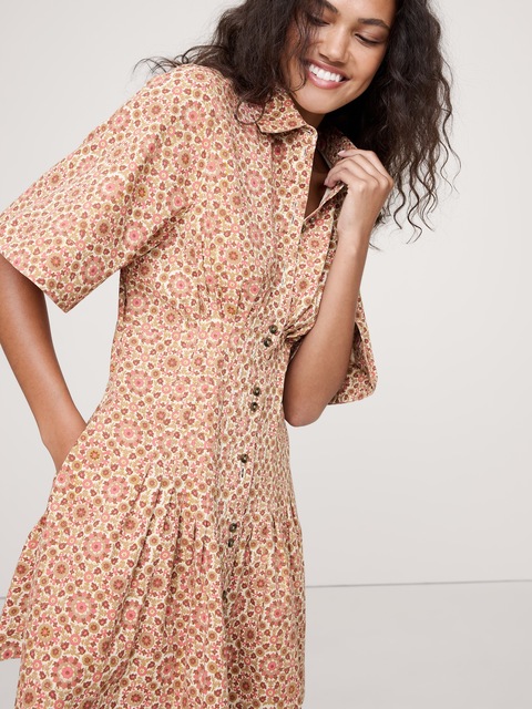 ROBE-CHEMISIER EN POPELINE DE COTON EXTENSIBLE NERVURÉE