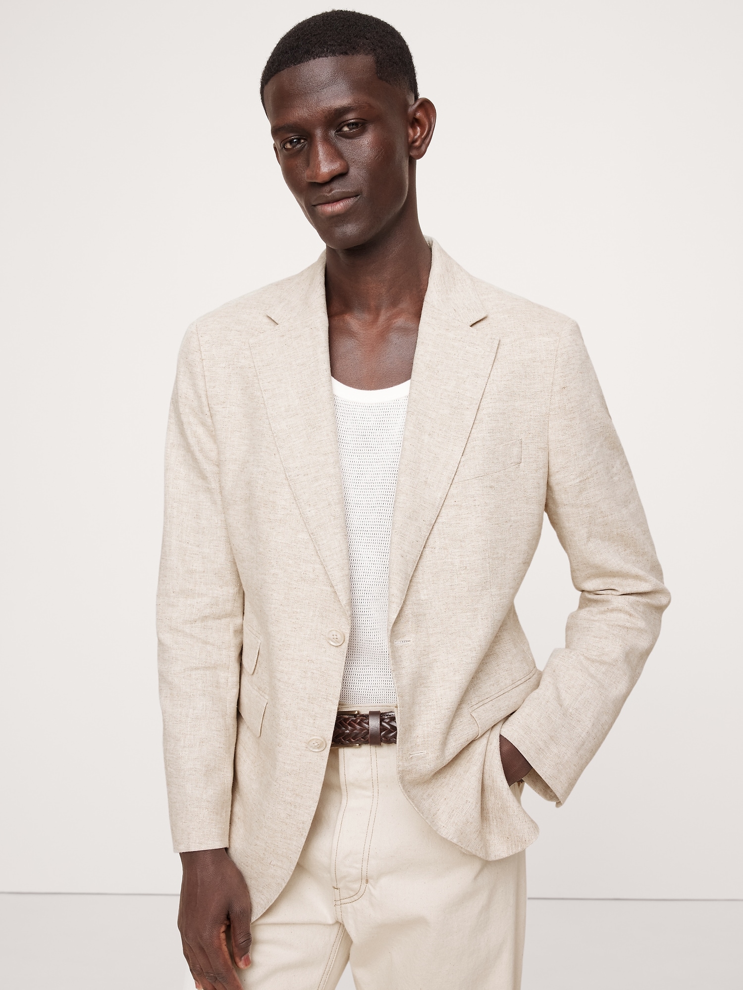 Herringbone Cotton-Linen Suit Jacket - Natural Beige