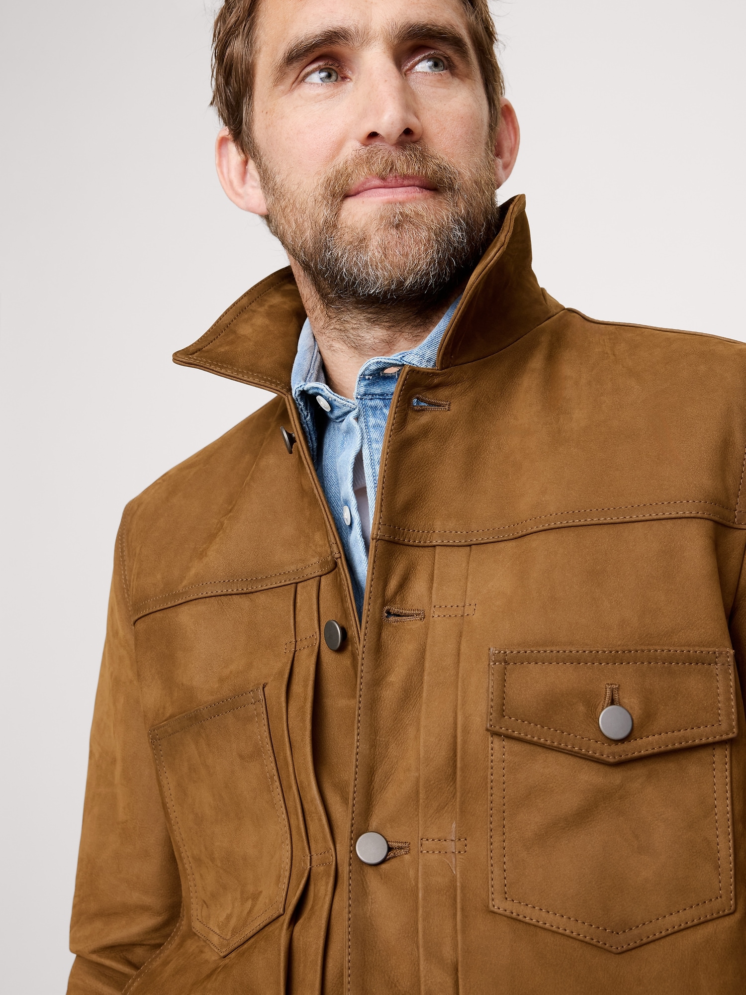 Image number 1 showing, NUBUCK LEATHER TRUCKER JACKET