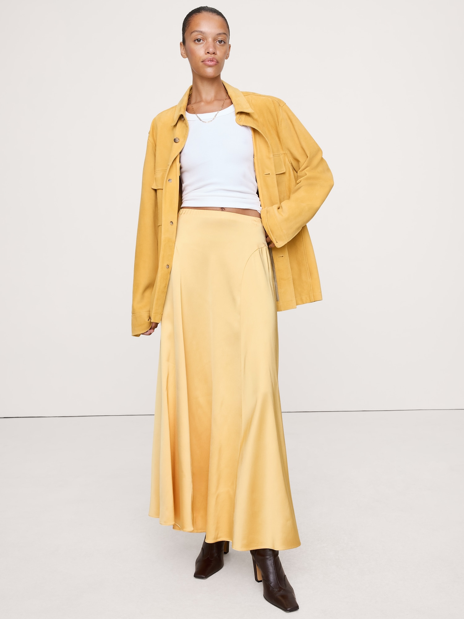 Stretch-Satin Maxi Skirt - Sahara Sun Yellow
