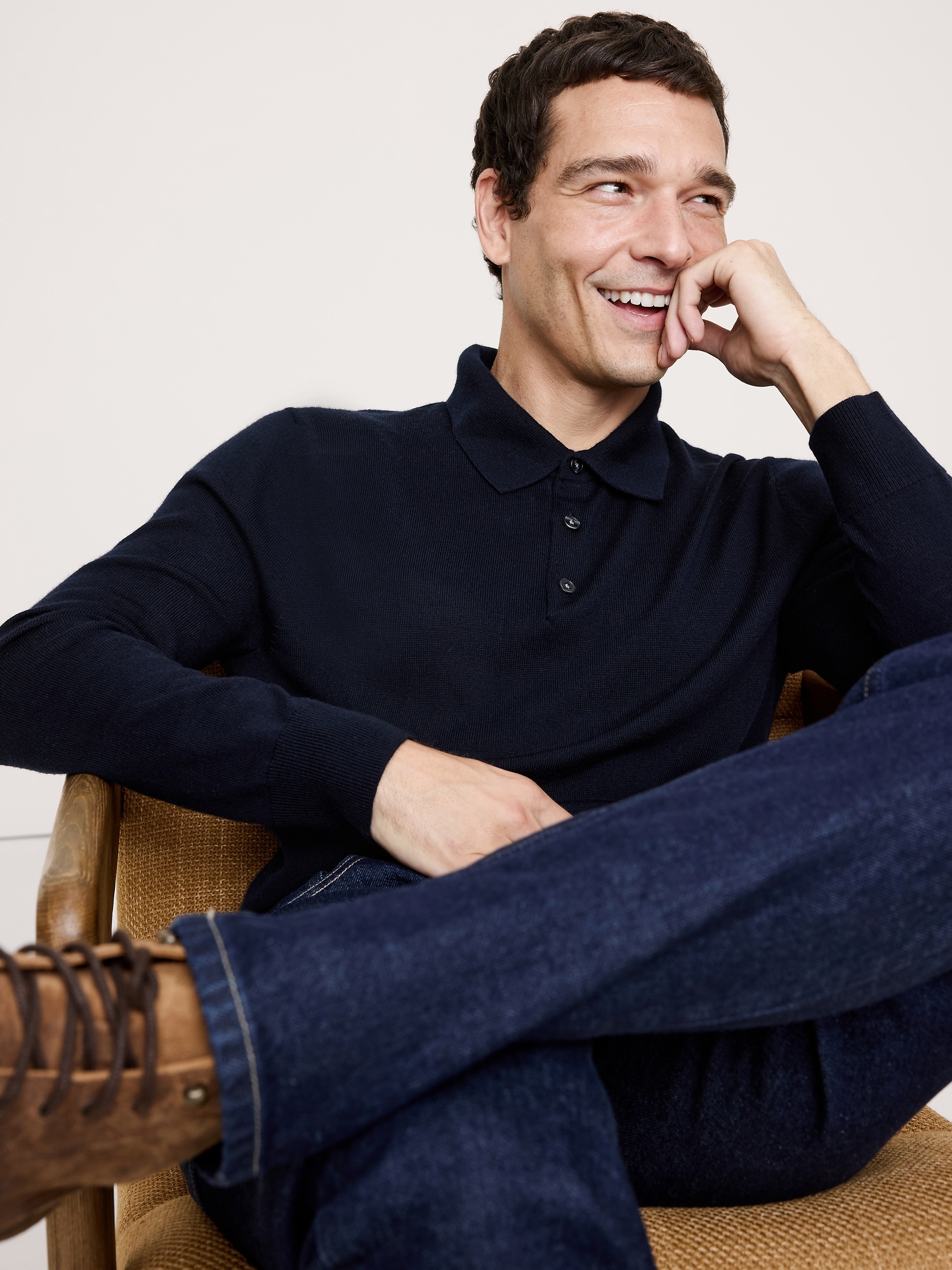 Image number 1 showing, MERINO WOOL LONG-SLEEVE SWEATER POLO