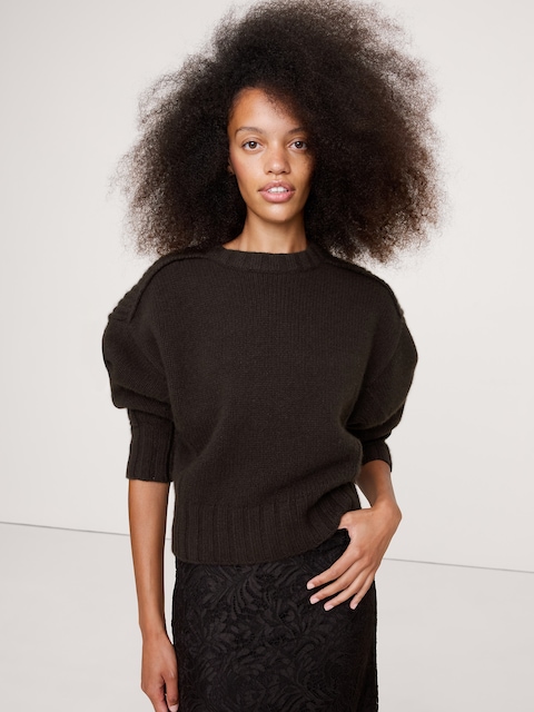 CHANDAIL À PANNEAUX CÔTELÉS EN MÉLANGE DE LAINE MÉRINOS ET CACHEMIRE