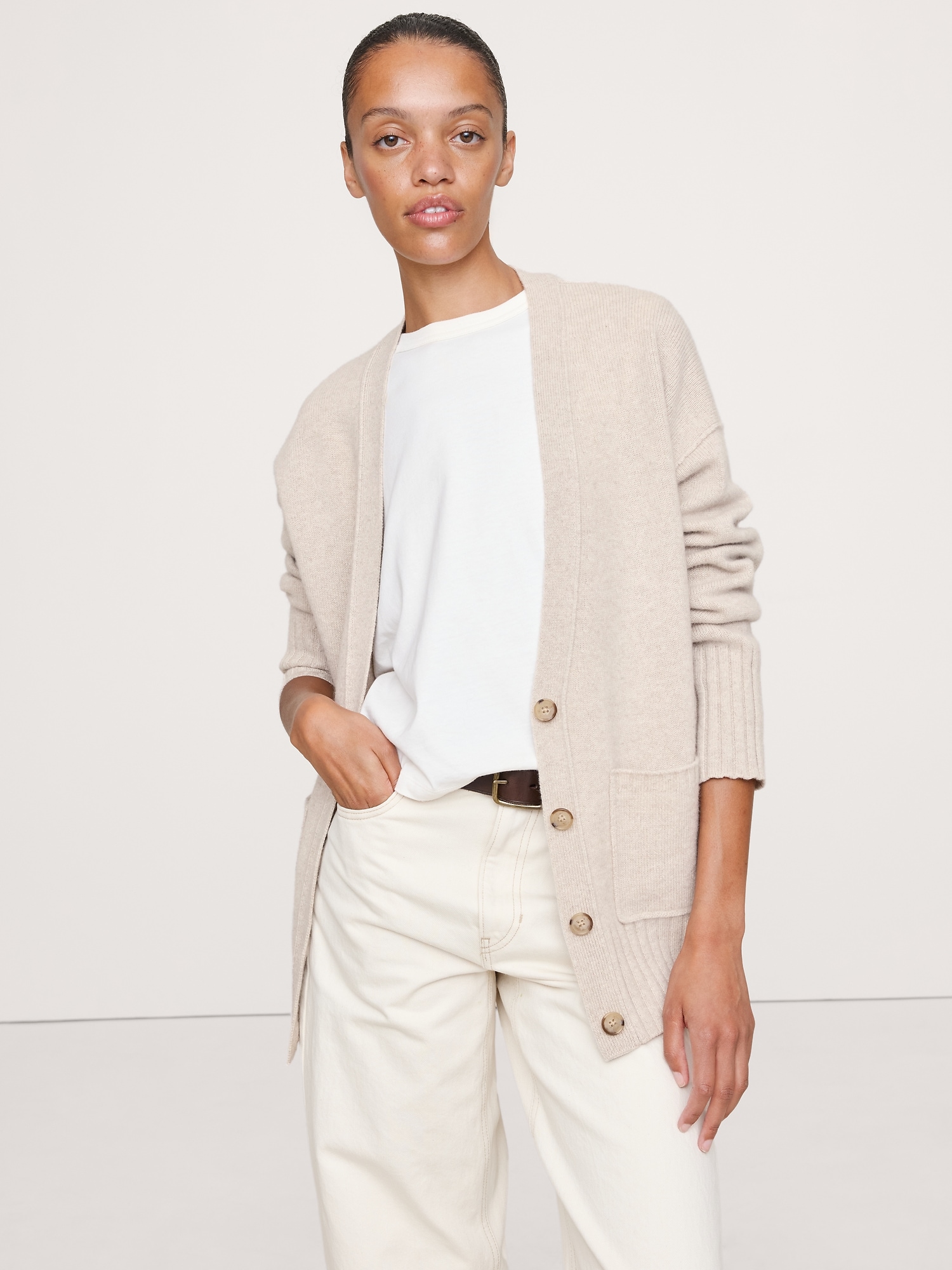 Oversized Boyfriend Cashmere Cardigan - Dark Medium Dyed
