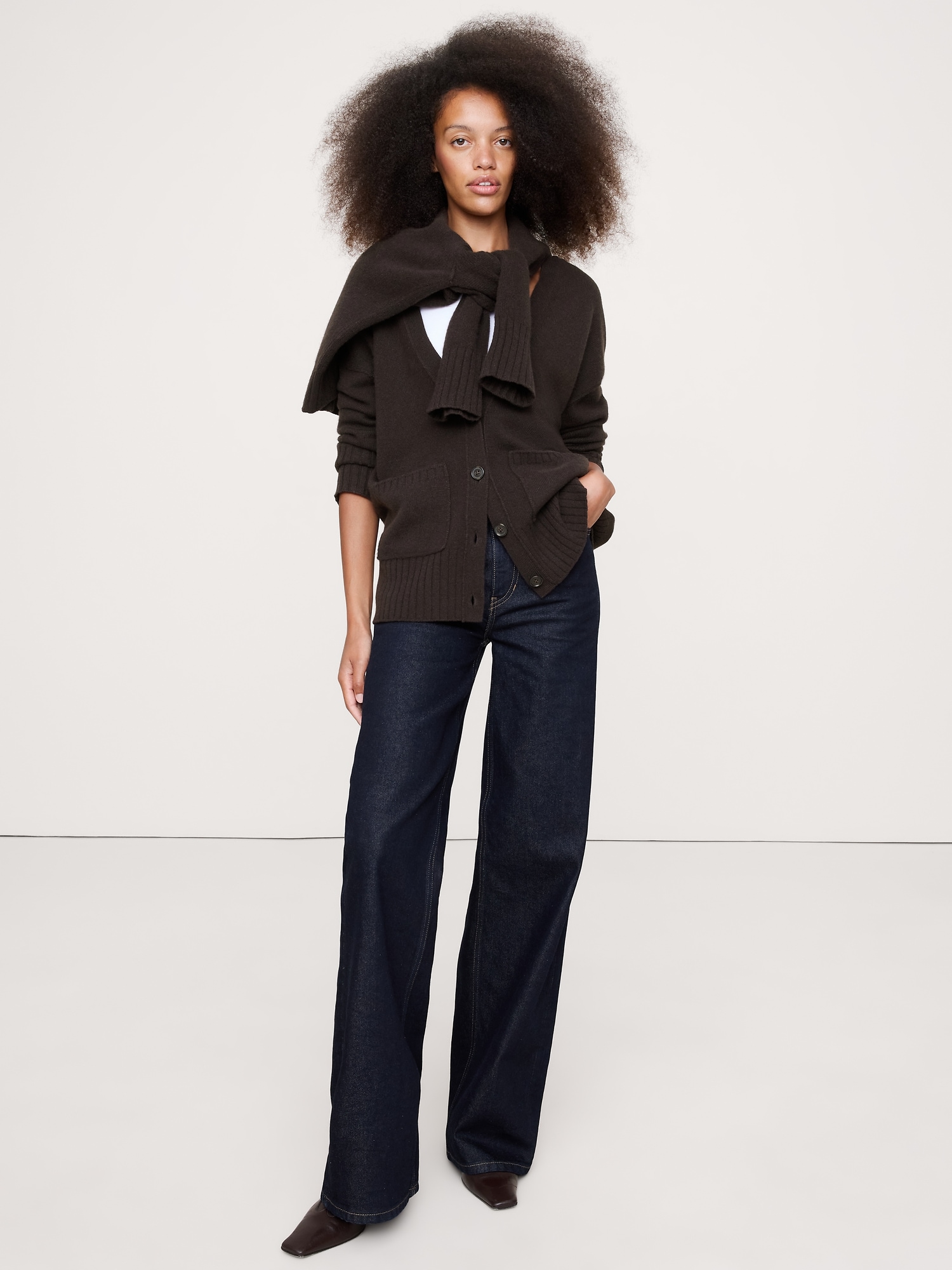Oversized Boyfriend Cashmere Cardigan - Ganache Brown