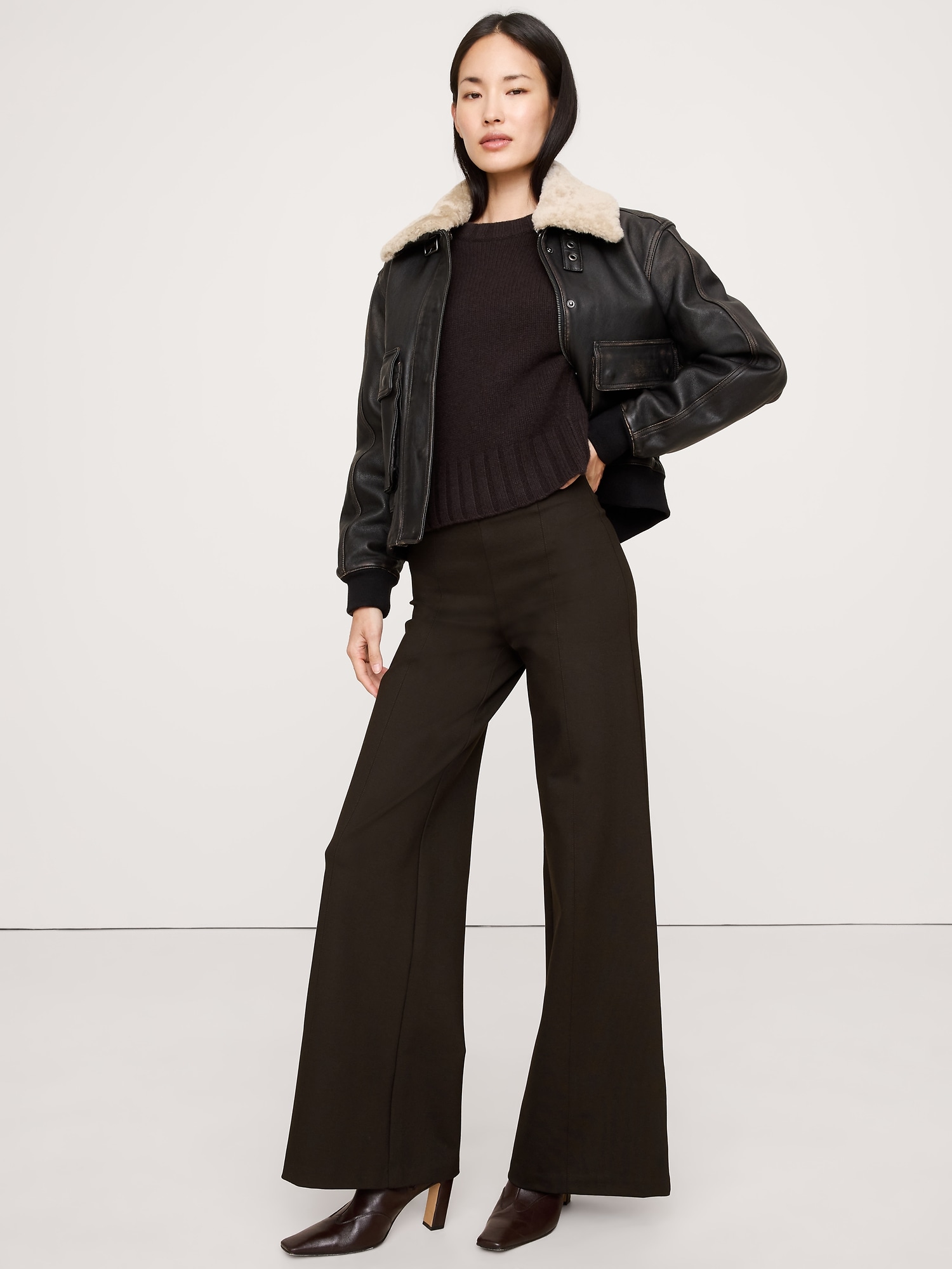 Wide-Leg Everywhere Ponte Pull-On Pant - Ganache Brown