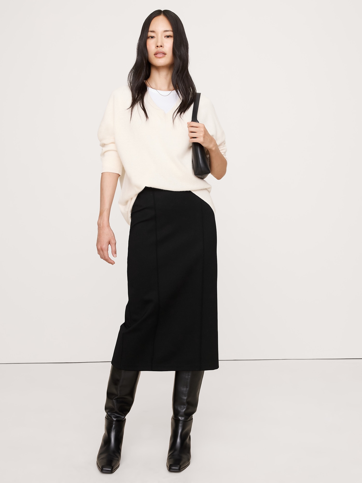 JUPE DROITE TOUT-ALLER EN TRICOT POINT DE ROME - Noir
