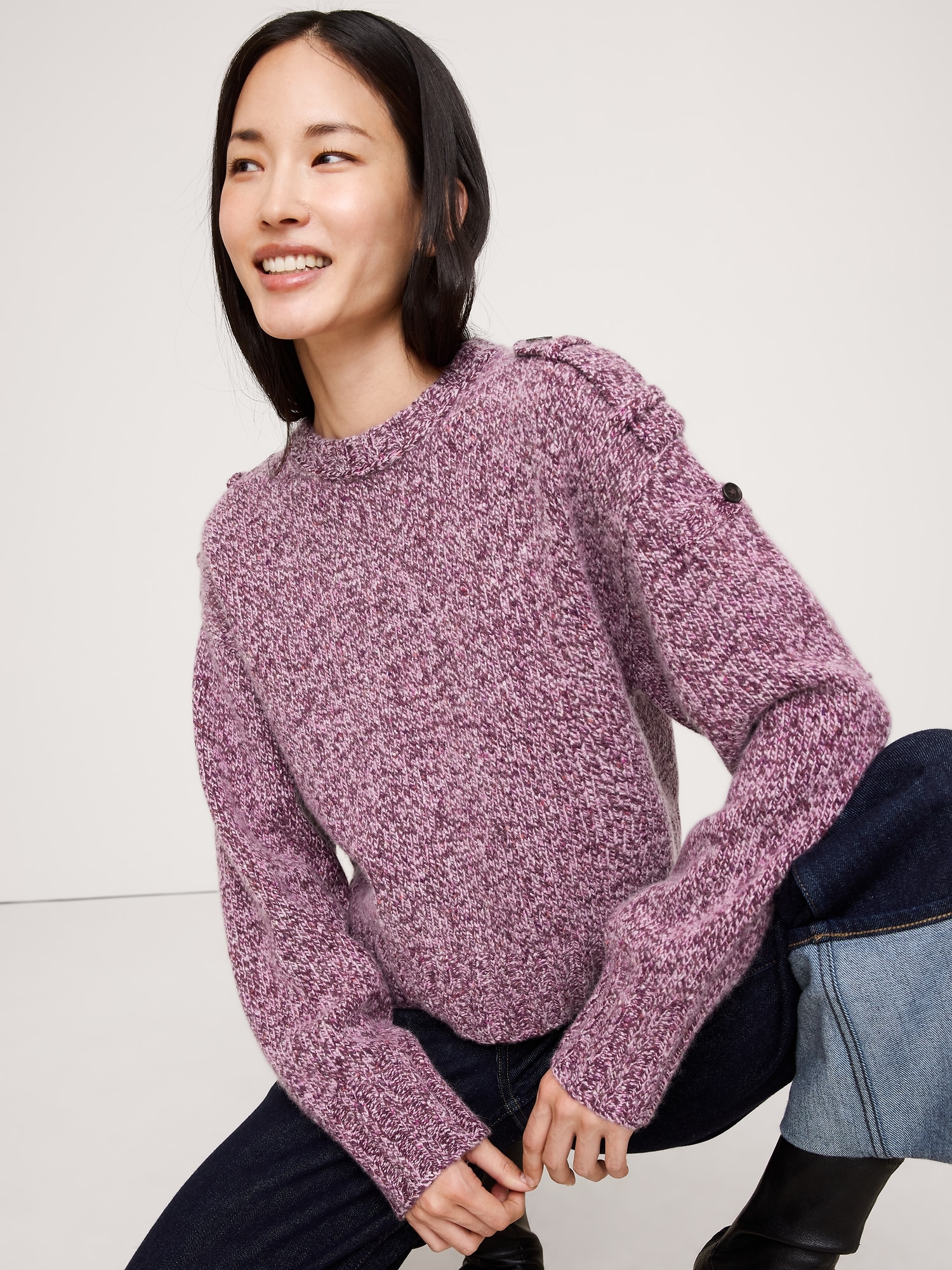 Image number 1 showing, MARLED CASHMERE-MERINO BLEND SWEATER
