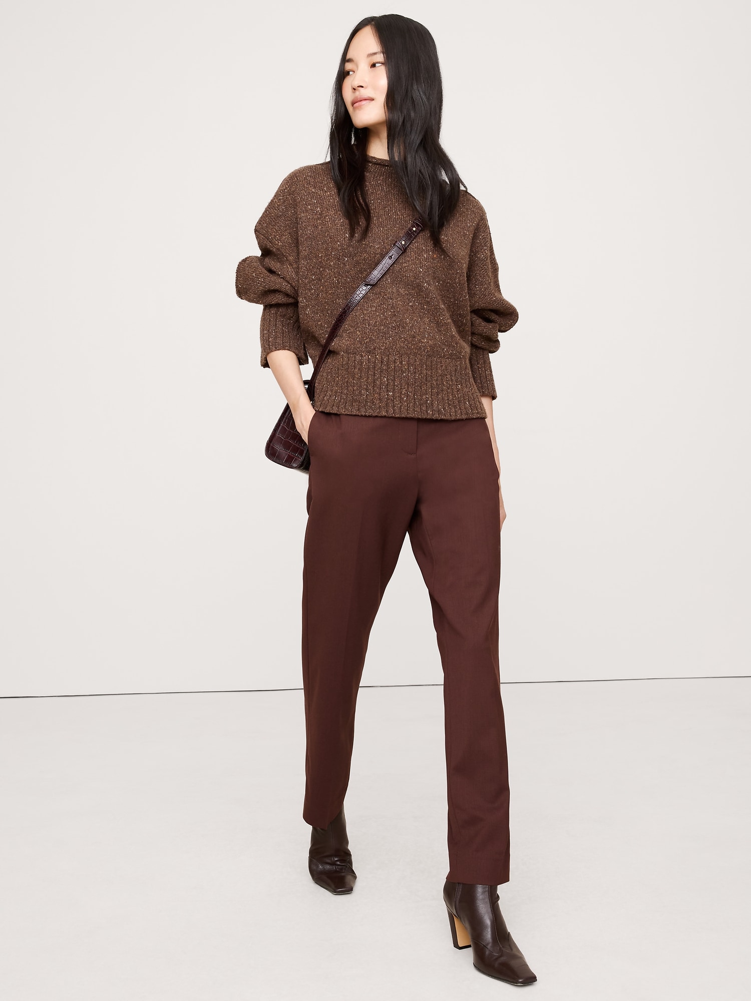 High-Rise Slim Italian Wool Ankle Pant - Espresso Brown