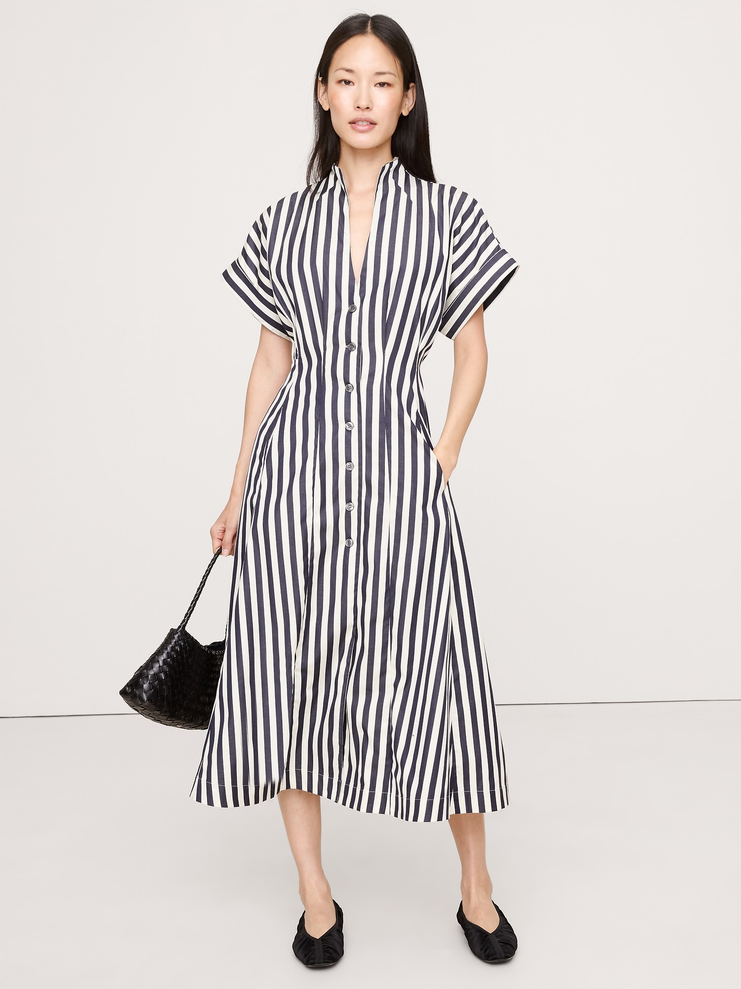 Robe-chemisier en popeline - Ss Wvn Seamed:Navystrp
