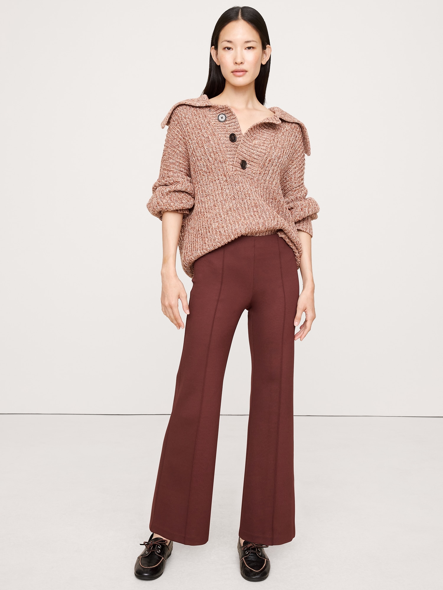 Crop Flare Everywhere Ponte Pull-On Pant - Redwood Canopy Burgundy