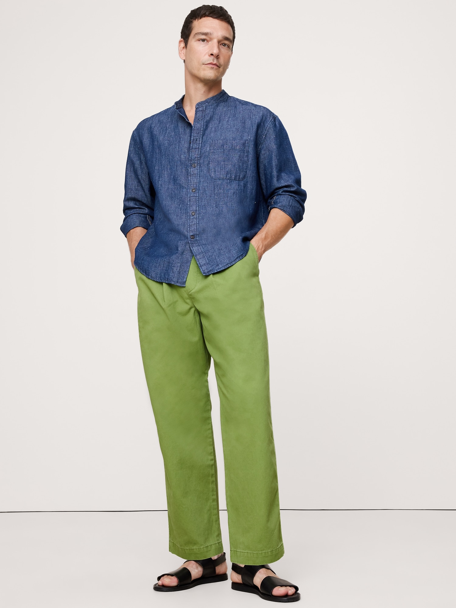Loose Lightweight Cotton Pull-On Pant - Willow Green