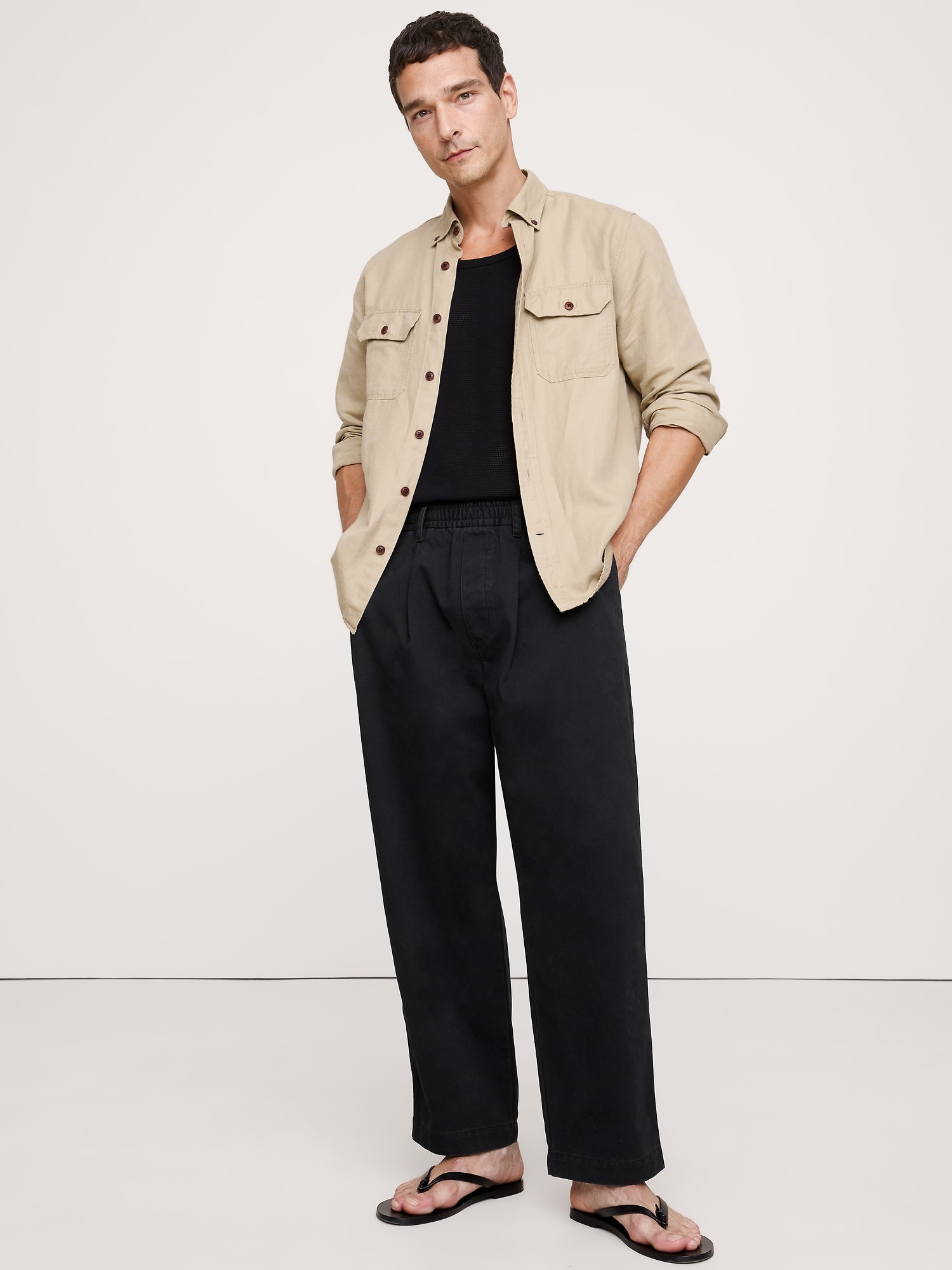Loose Lightweight Cotton Pull-On Pant - Black