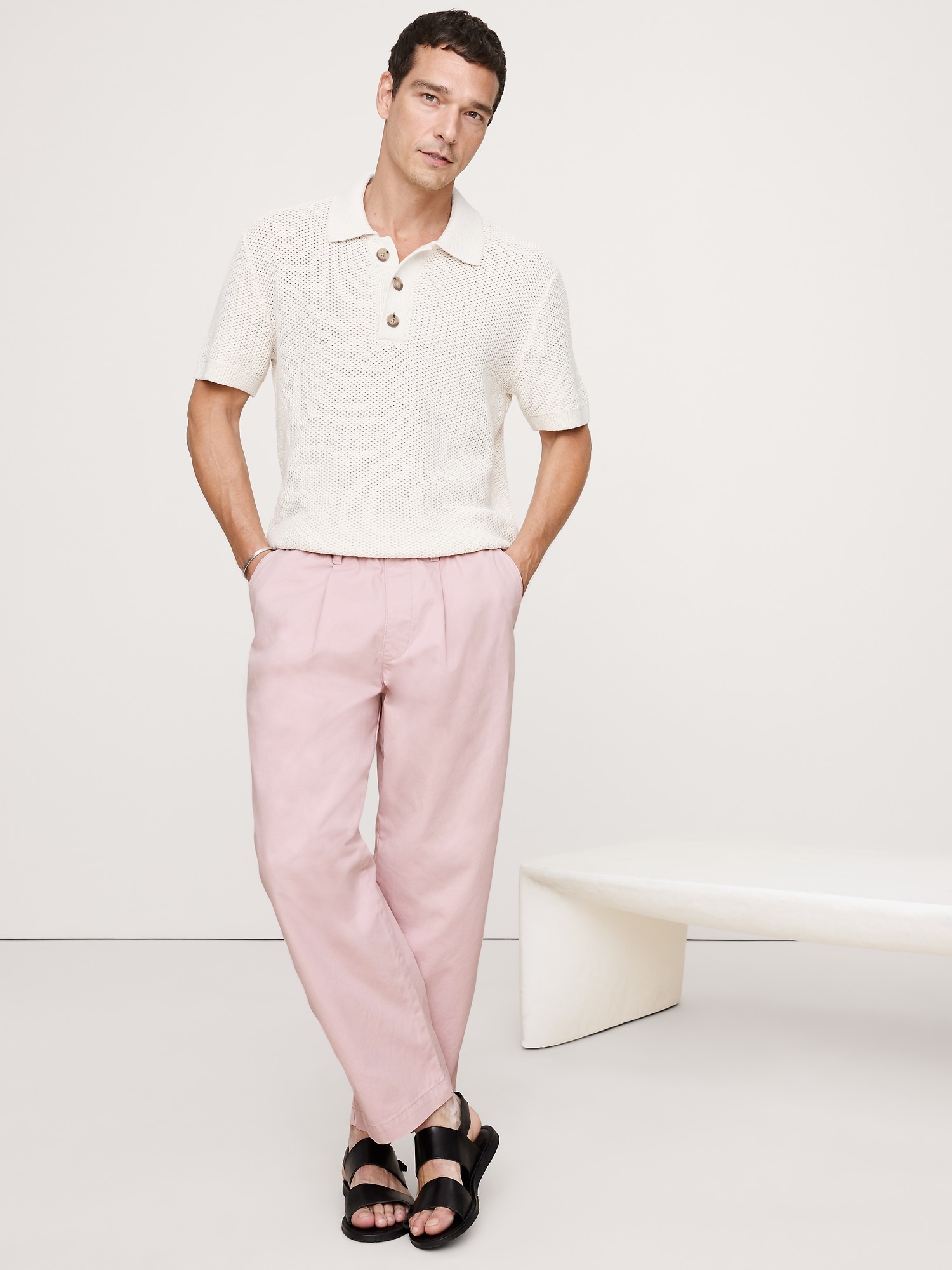 Loose Lightweight Cotton Pull-On Pant - Dusty Rose Pink