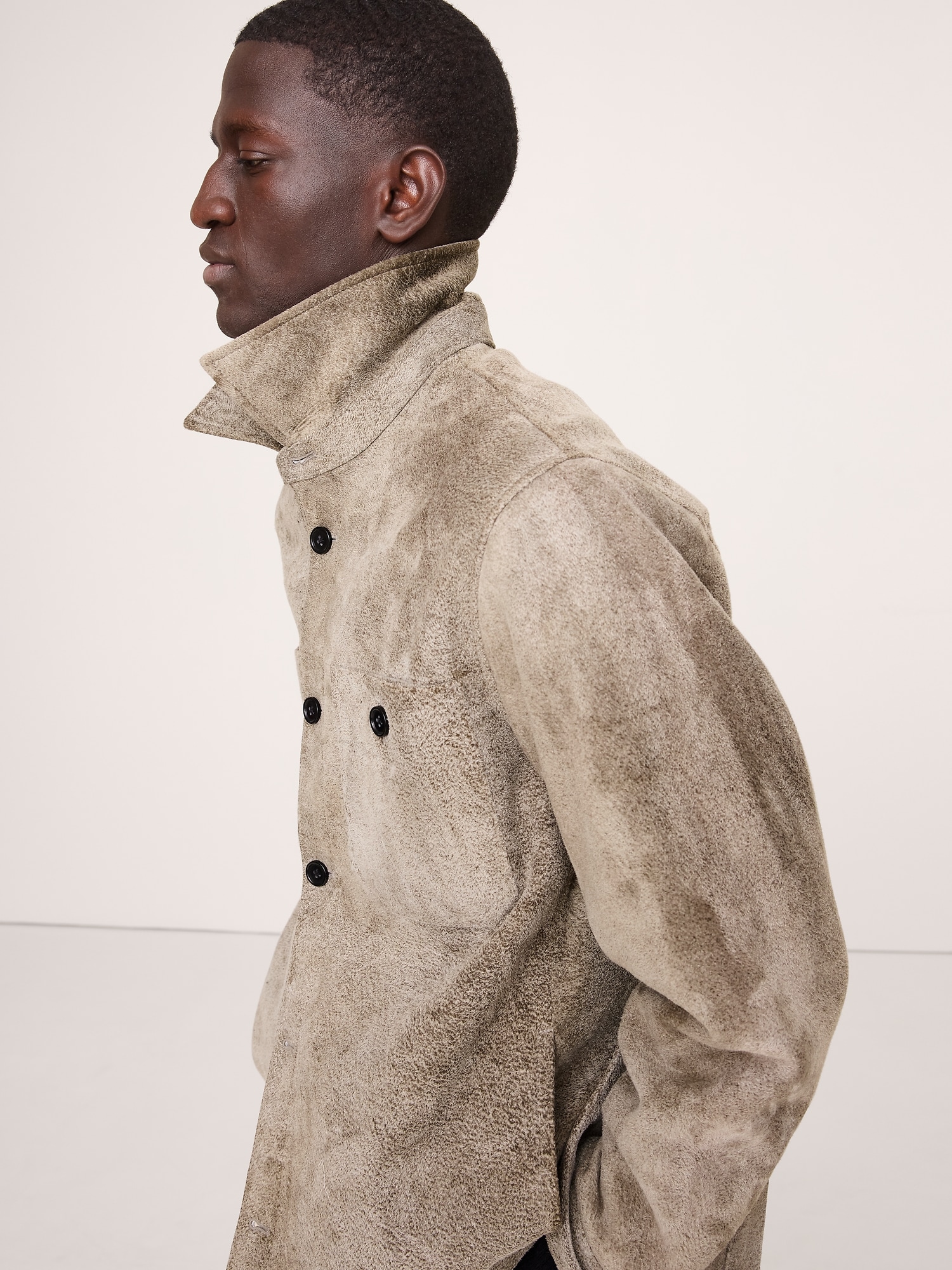 RELAXED TEXTURED SUEDE SHIRT JACKET - Multi Taupe