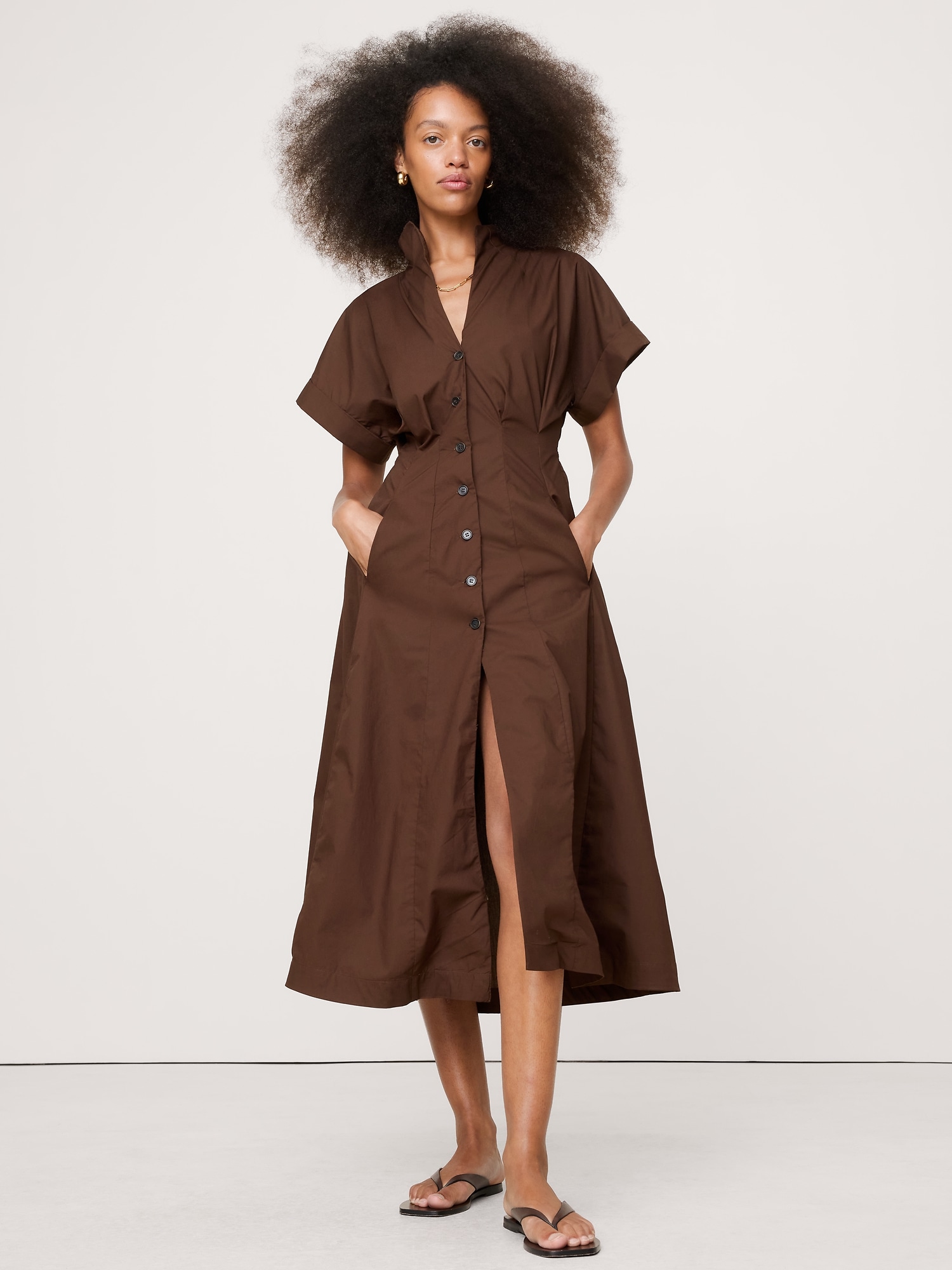 Cotton Poplin Shirt Dress - Espresso Brown