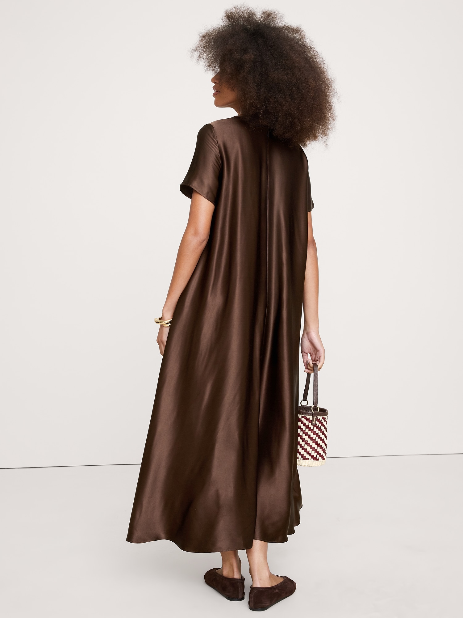 Image number 3 showing, Italian Satin Trapeze Long Midi Dress