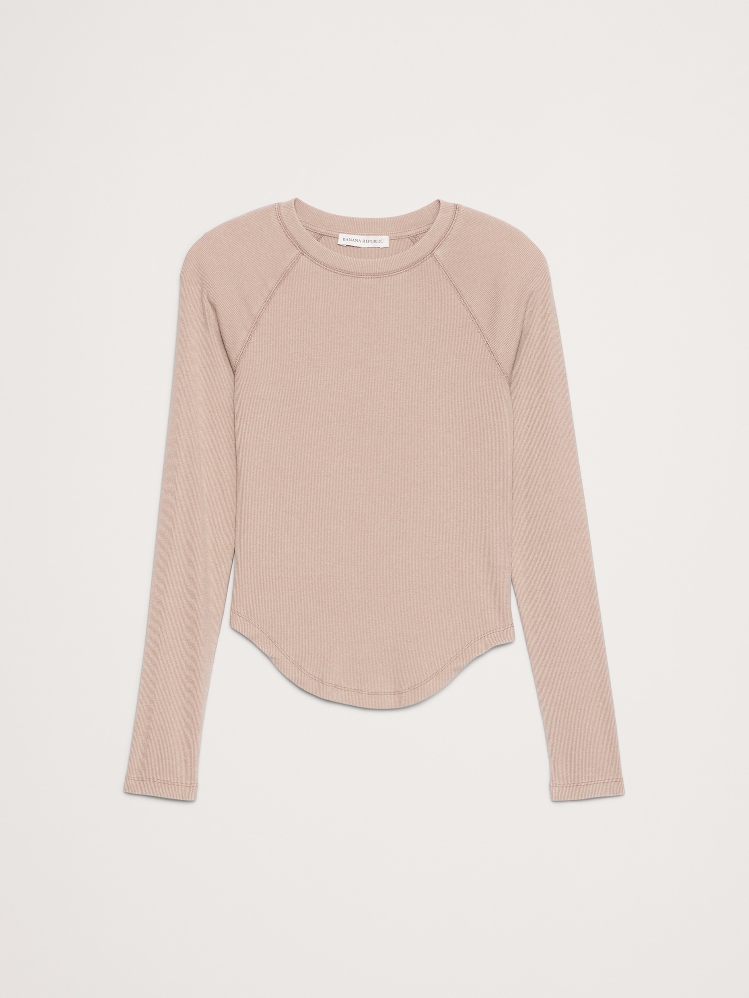 Ribbed Curved-Hem T-Shirt