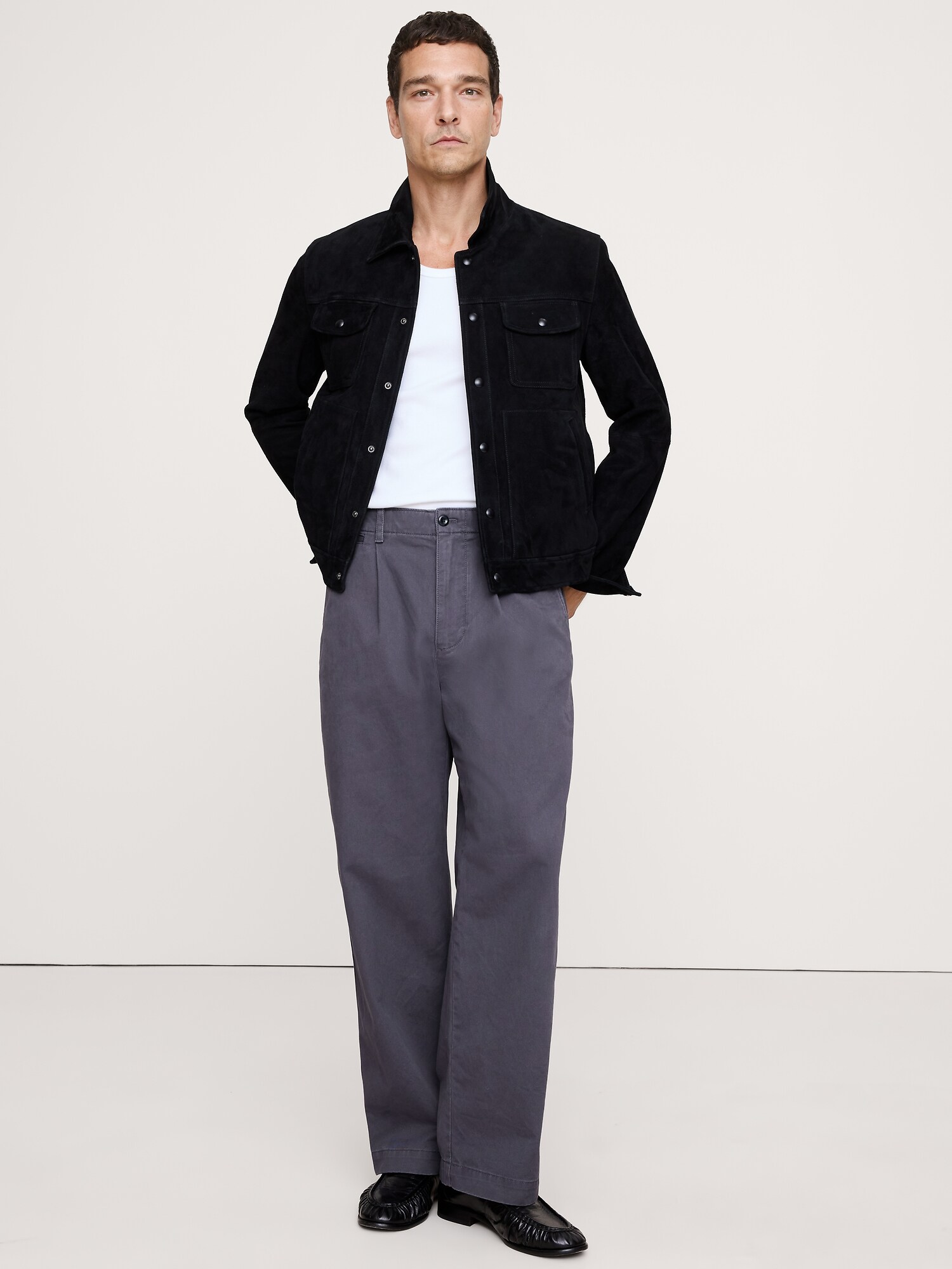 Loose Pleated Chino - Blue Charcoal