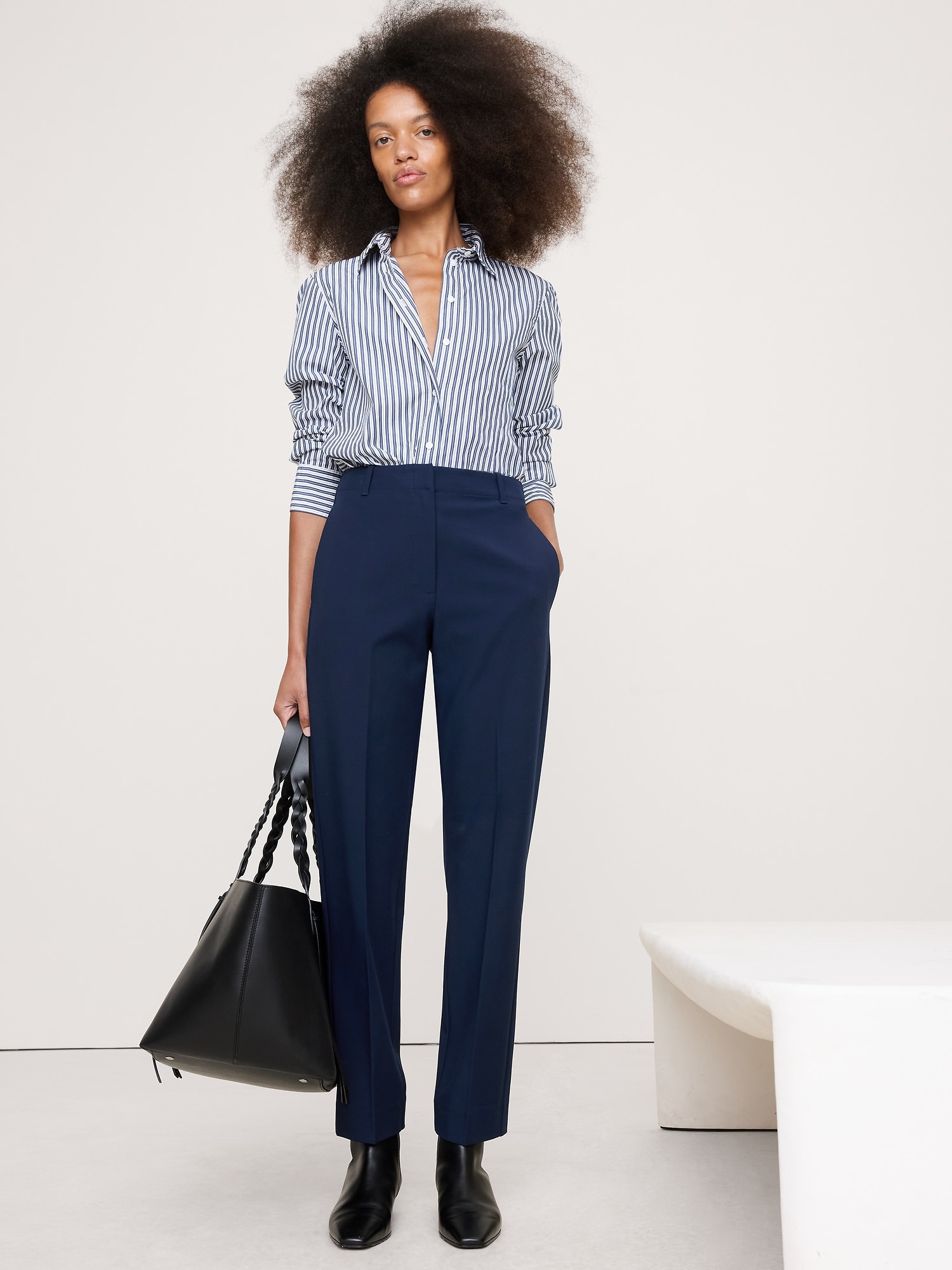 High-Rise Modern Slim Refined Ankle Pant - Navy Blue