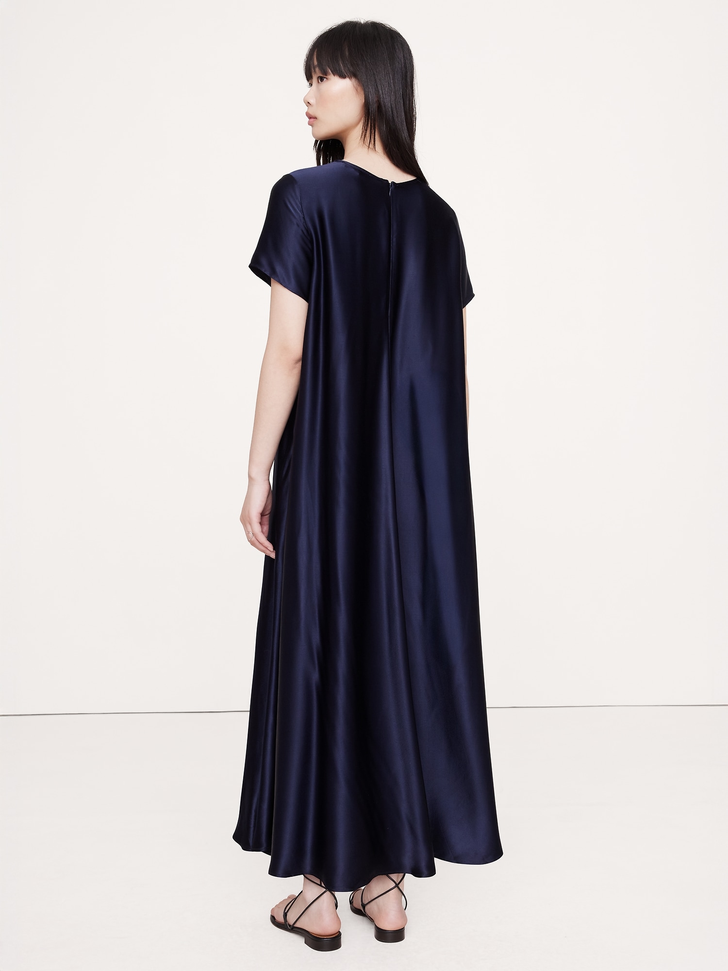Image number 3 showing, ITALIAN SATIN TRAPEZE LONG MIDI DRESS