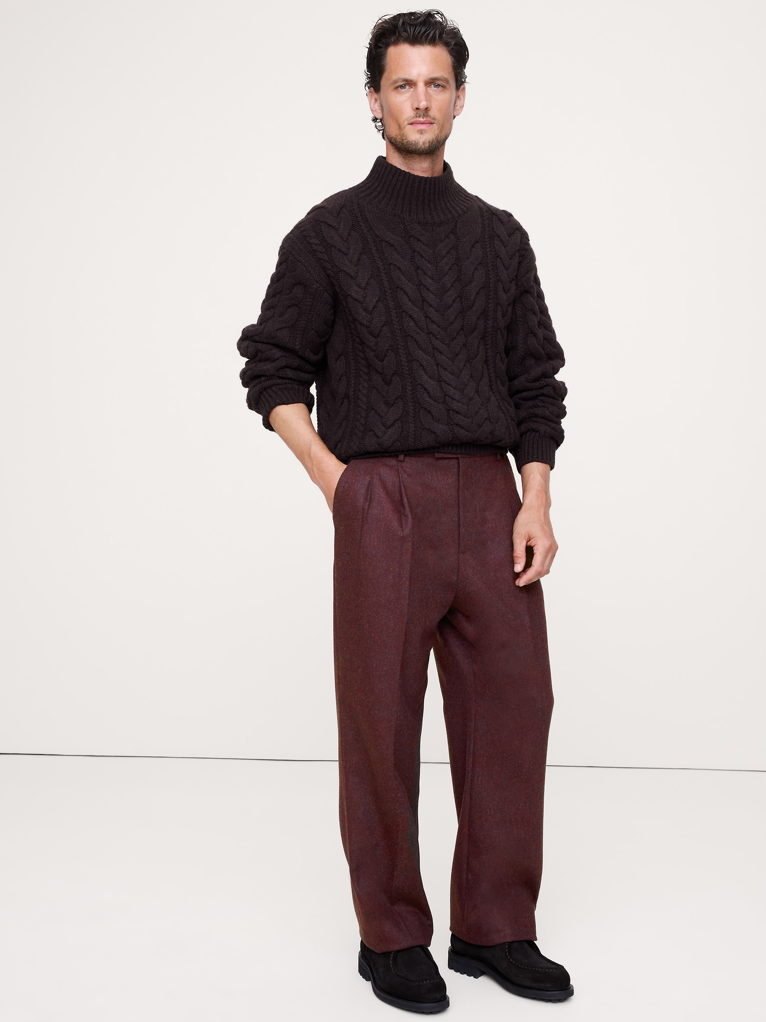 Image number 1 showing, Straight Flannel Pleated Dress Pant