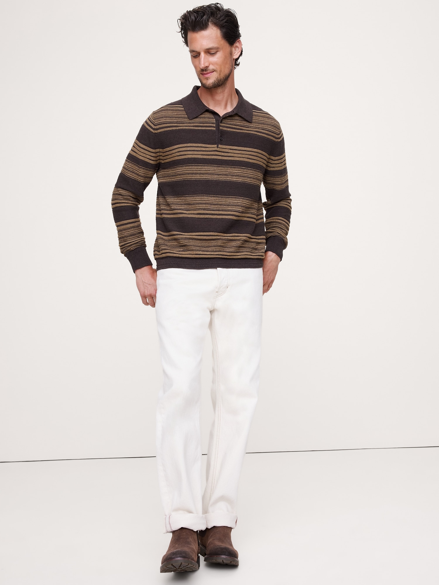 Image number 1 showing, Stripe Cotton-Linen Sweater Polo