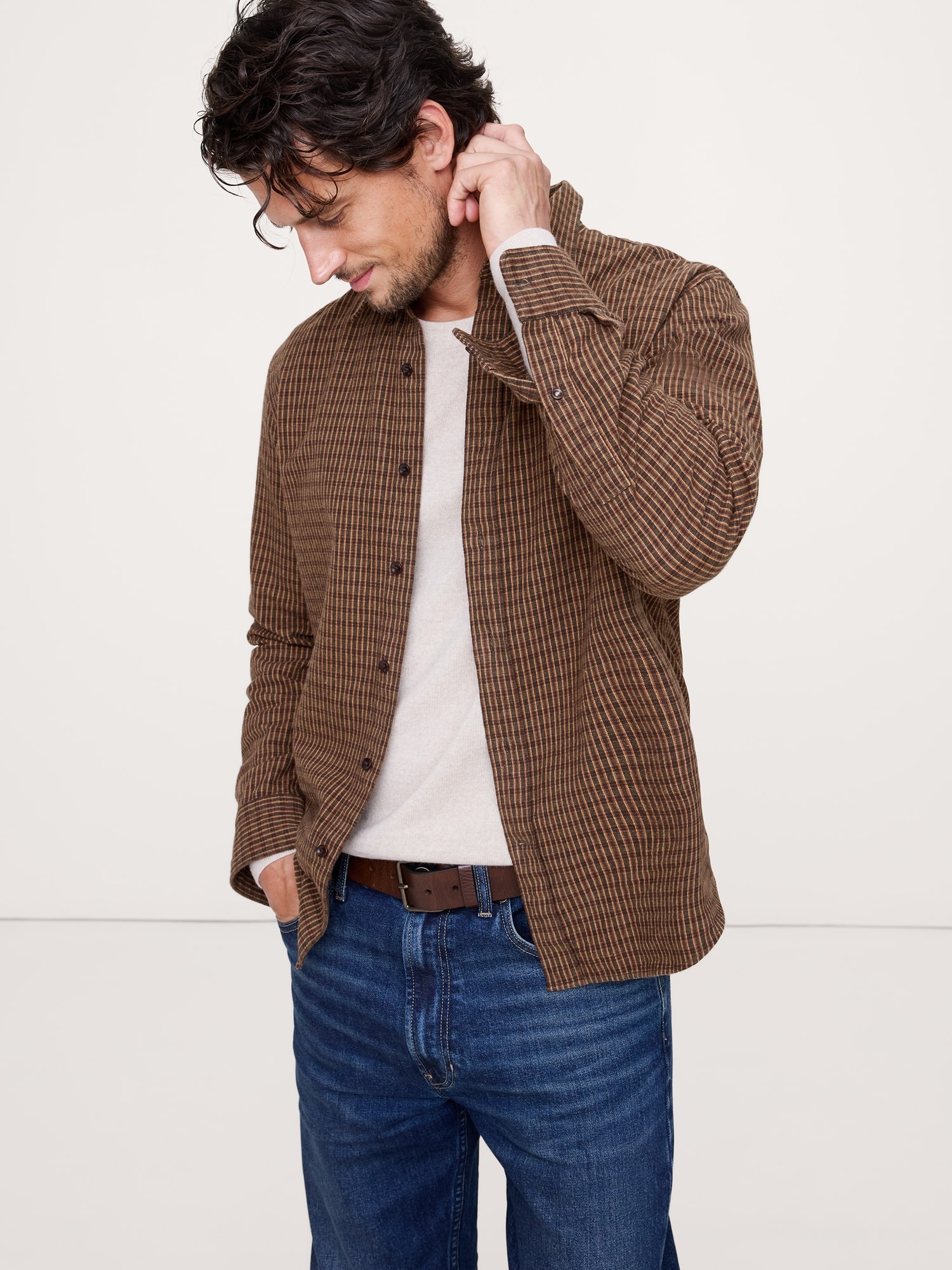 Standard-Fit Flannel Shirt - Brown Plaid