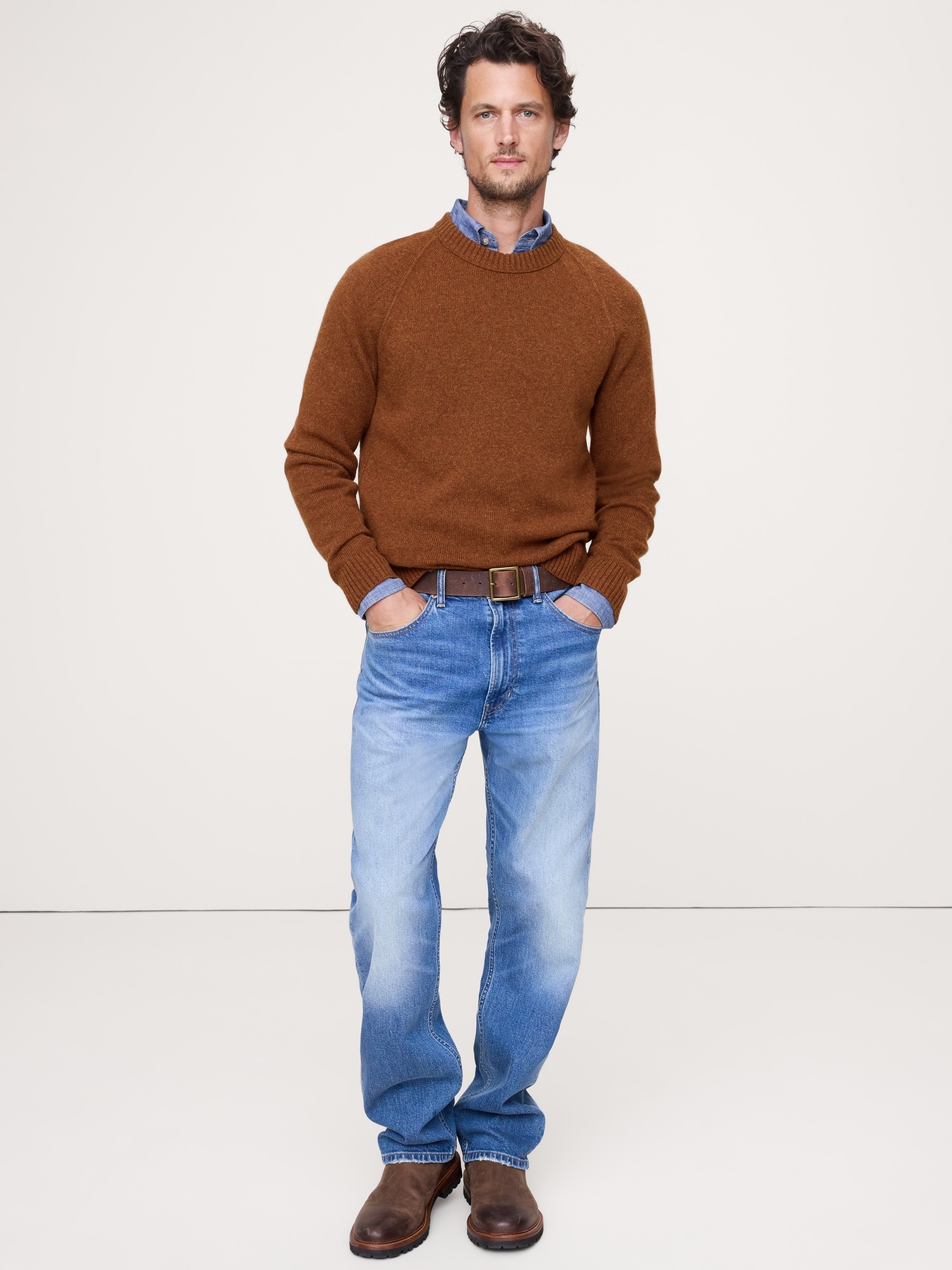 Italian Merino-Blend Crew-Neck Sweater - Burnt Sienna