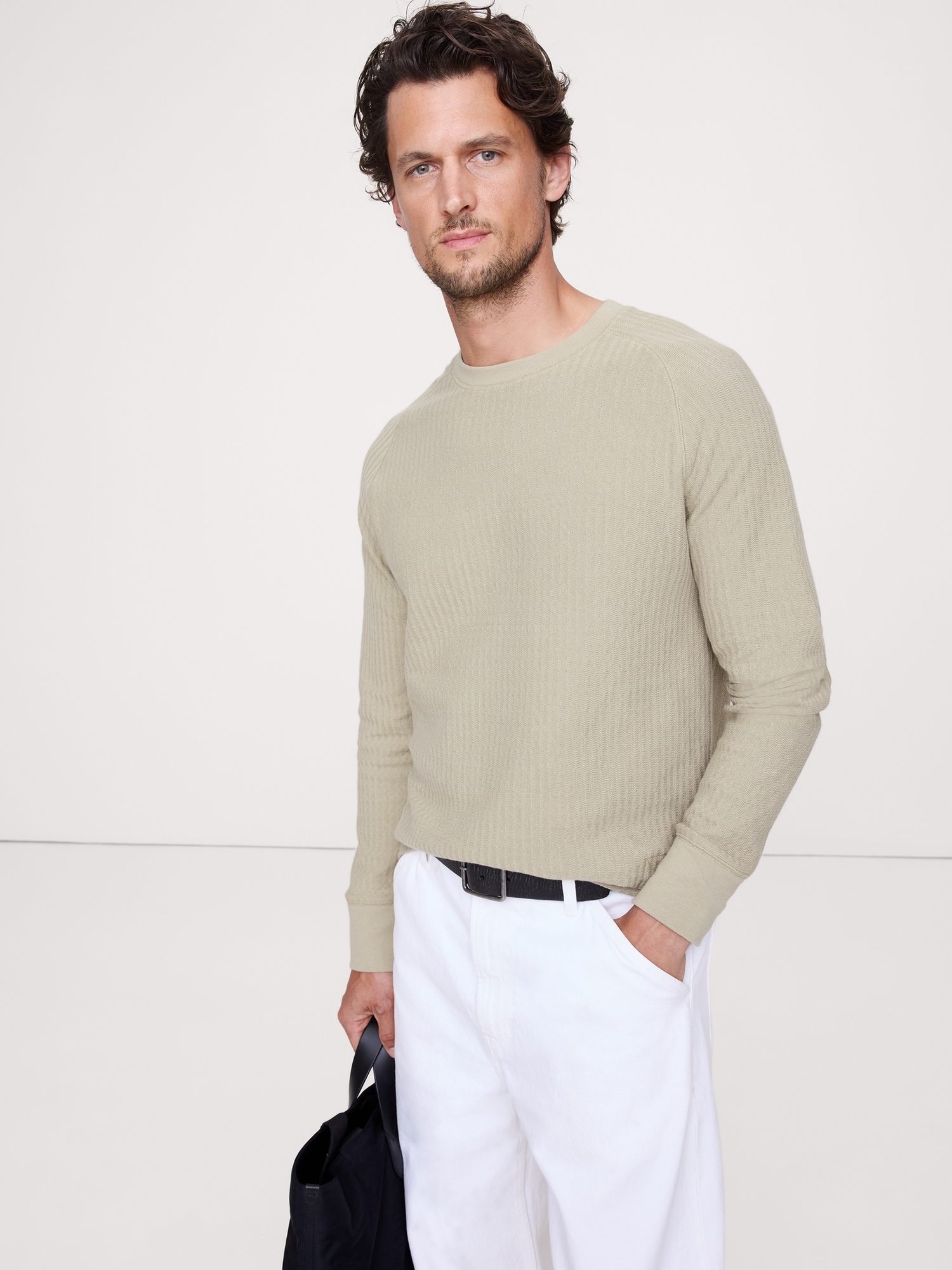 Slub Double-Knit Zig-Zag T-Shirt - Morning Sage Green