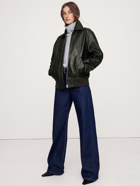 BLOUSON D'AVIATEUR SURDIMENSIONNÉ EN CUIR D'ASPECT USÉ