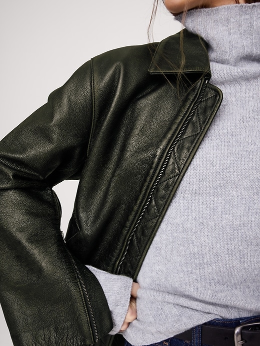 Oversized Distressed Leather Bomber Jacket | Banana Republic