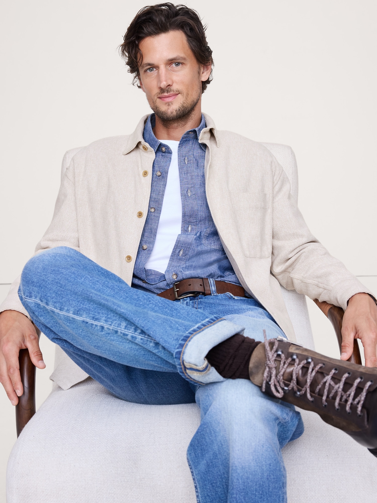 Relaxed-Fit Flannel Overshirt - Cream White