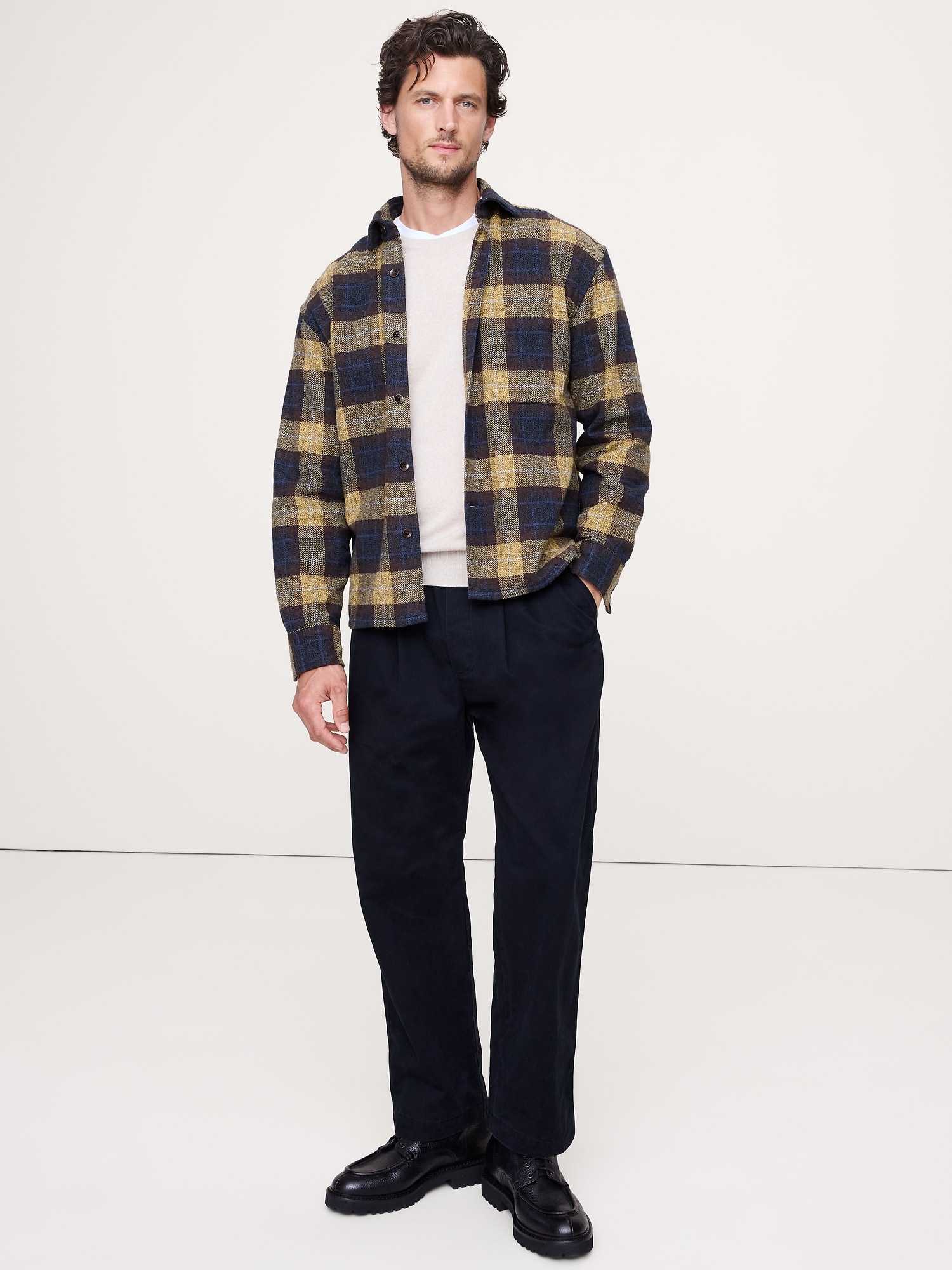 Relaxed-Fit Flannel Overshirt - Yellow Plaid