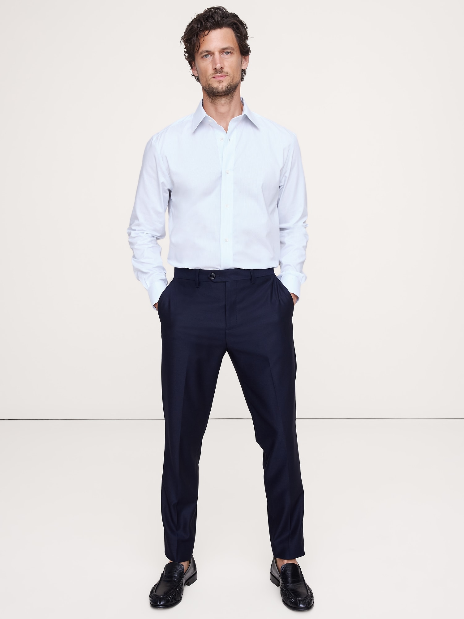 Standard-Fit Wrinkle-Resistant Dress Shirt - Bright White Stripe