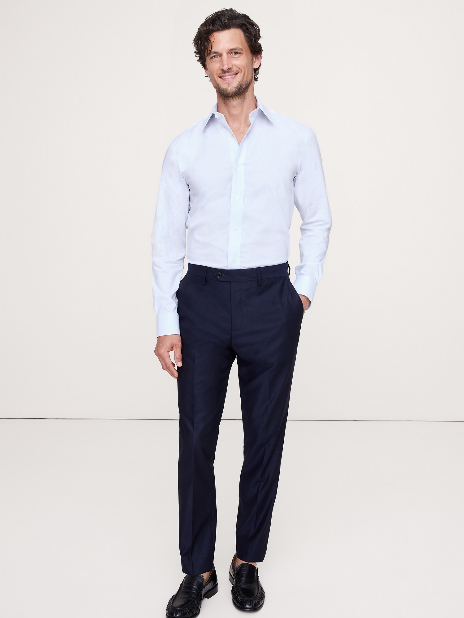 Chemise habillée ajustée infroissable - Rayures Blanches Éclatantes