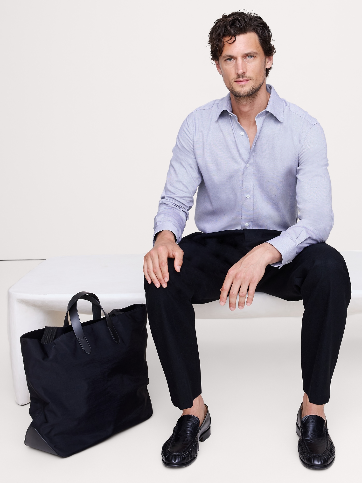 Standard-Fit Wrinkle-Resistant Dress Shirt - Navy Blue Dobby
