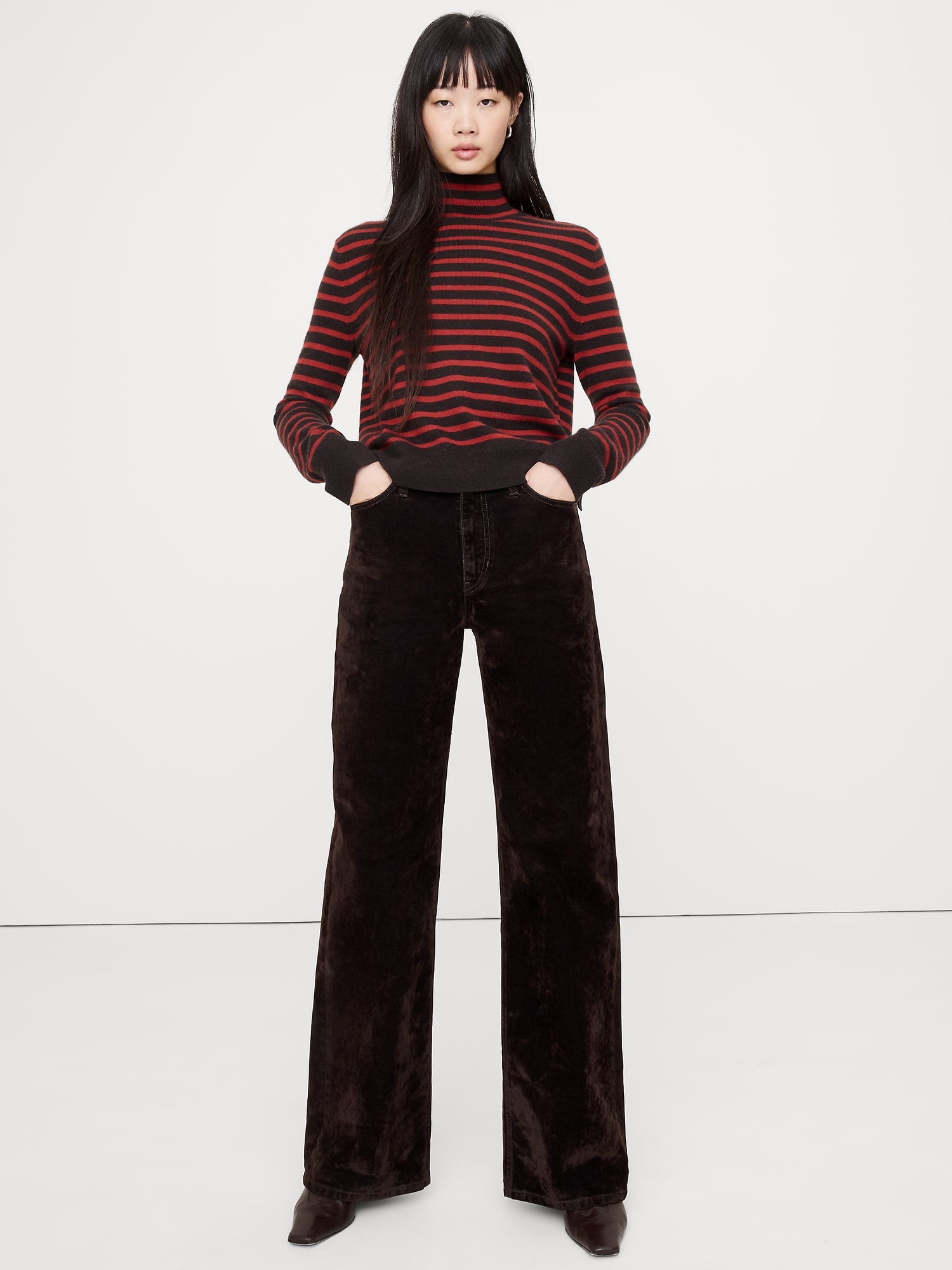 Cashmere Turtleneck Sweater - Red & Brown Stripe