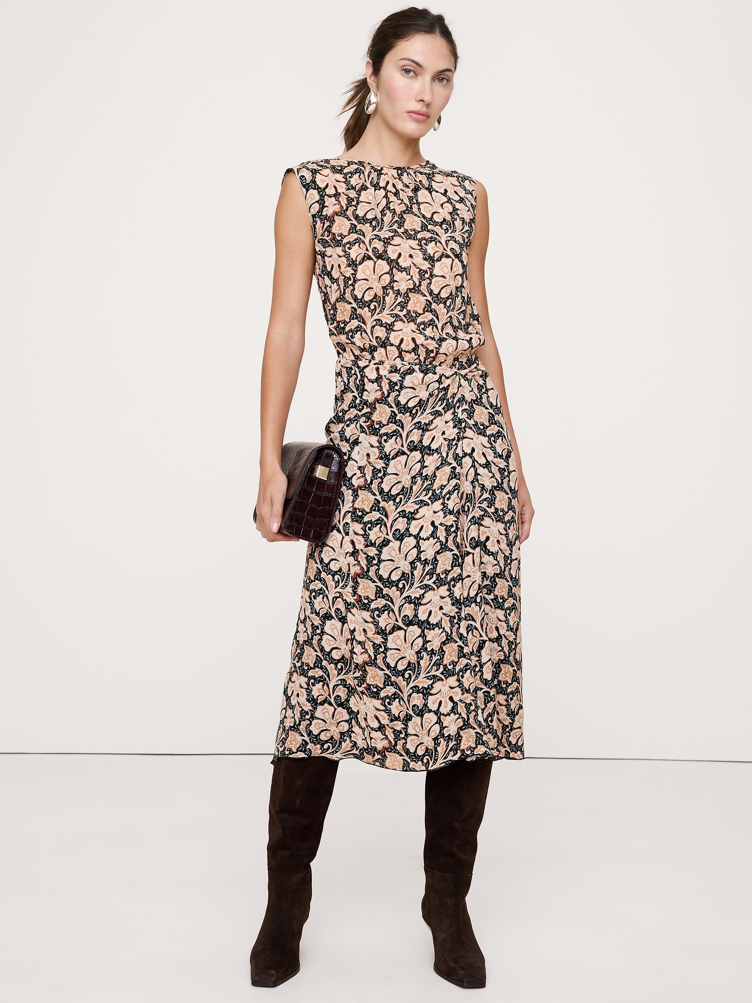 Low-Back Midi Dress - Ivory Floral Paisley