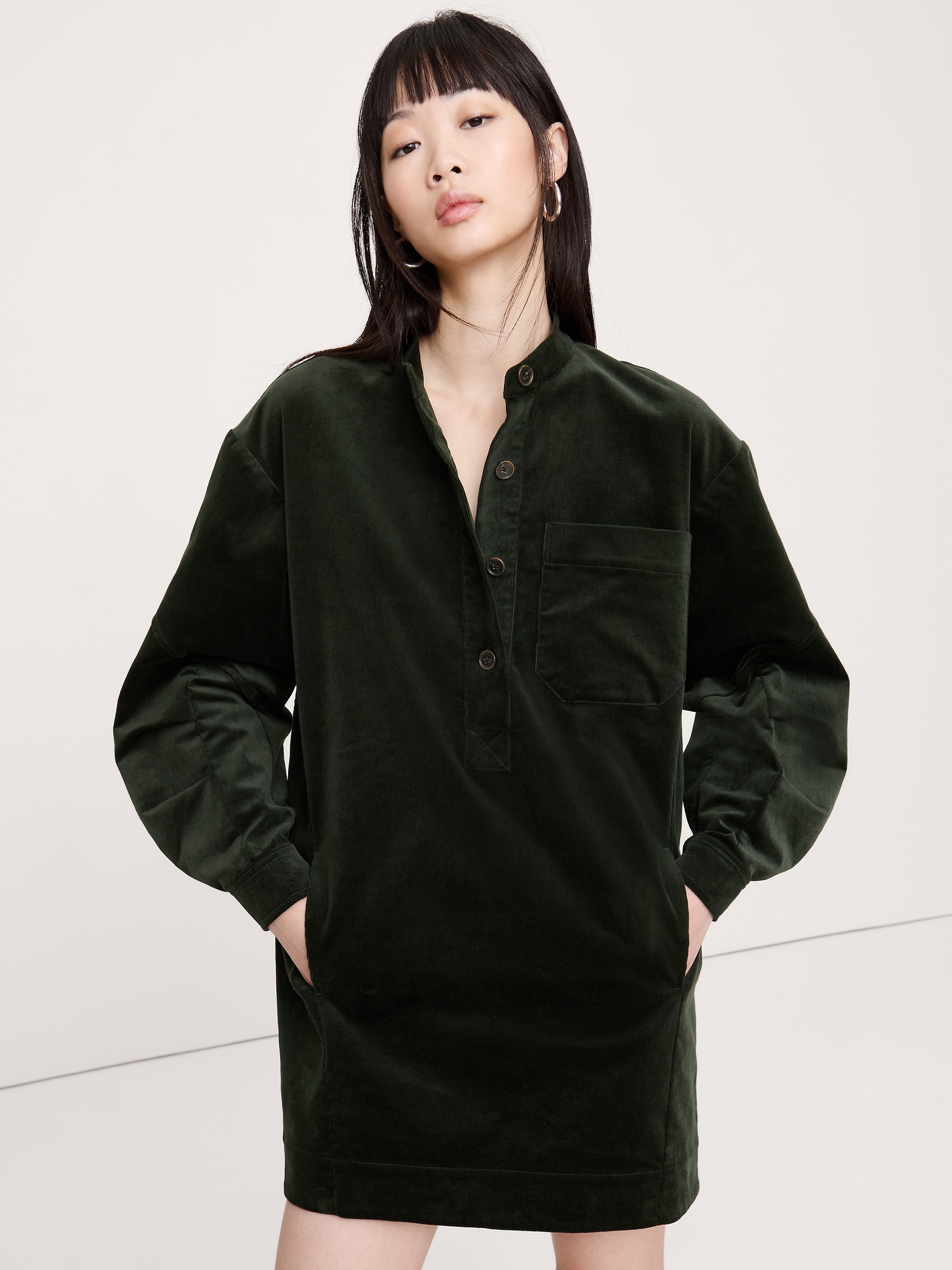 Corduroy Popover Shift Dress - Beyond The Pines Green