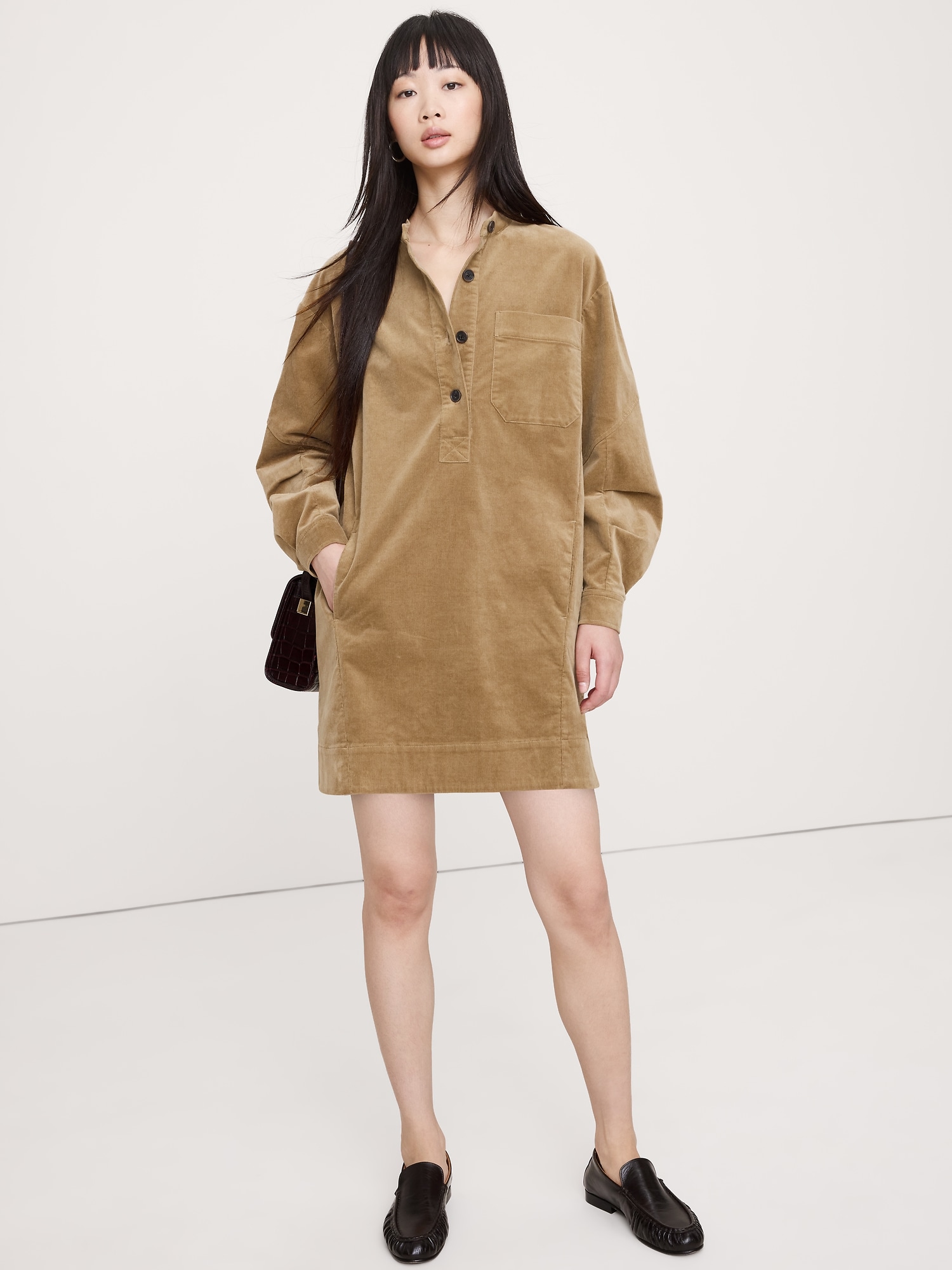 Corduroy Popover Shift Dress - Whiskey Brown
