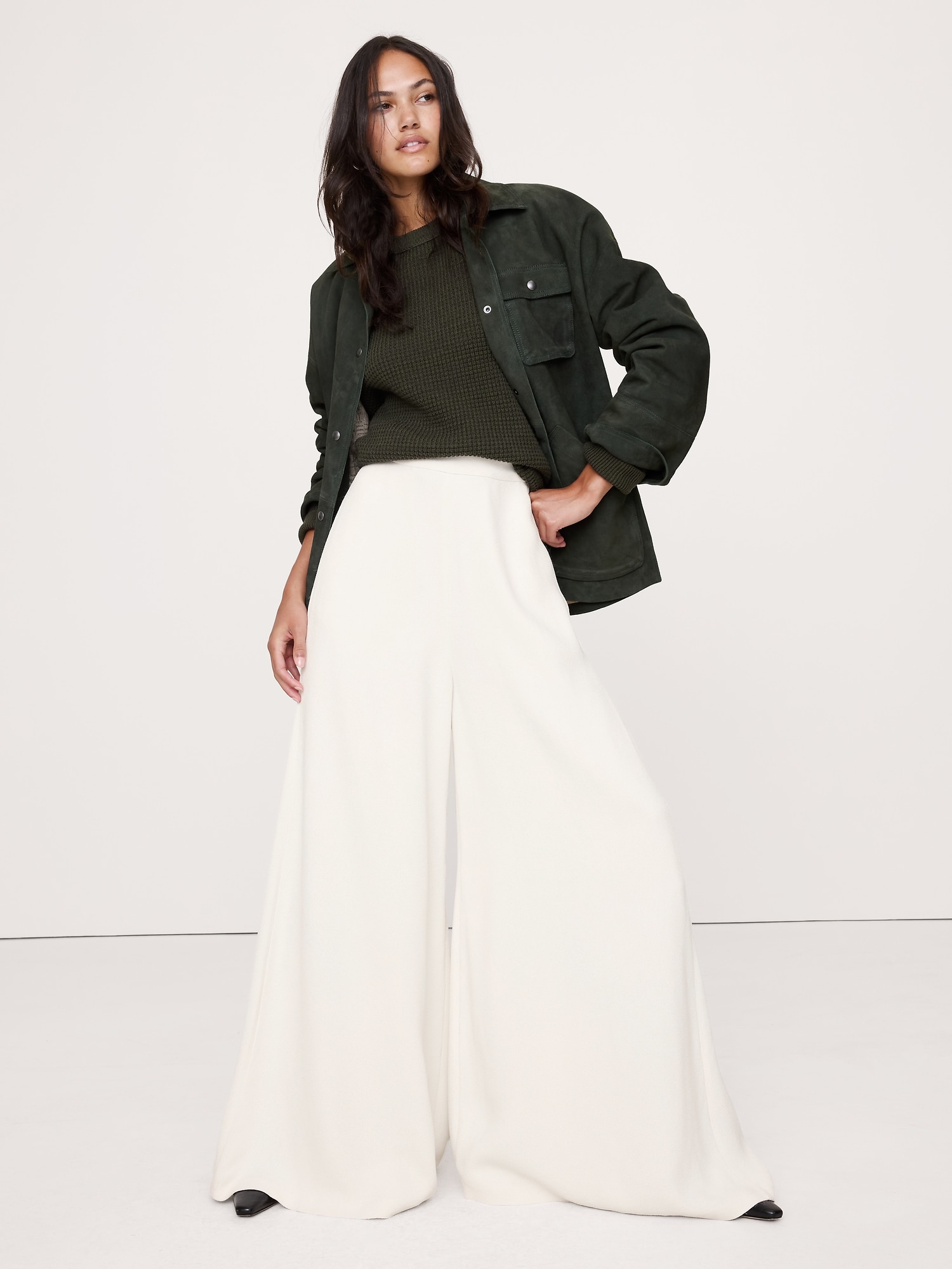 Image number 1 showing, High-Rise Wide-Leg Crepe Palazzo Pant