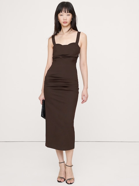 ROBE MI-LONGUE TOUT-ALLER À FRONCES EN TRICOT POINT DE ROME