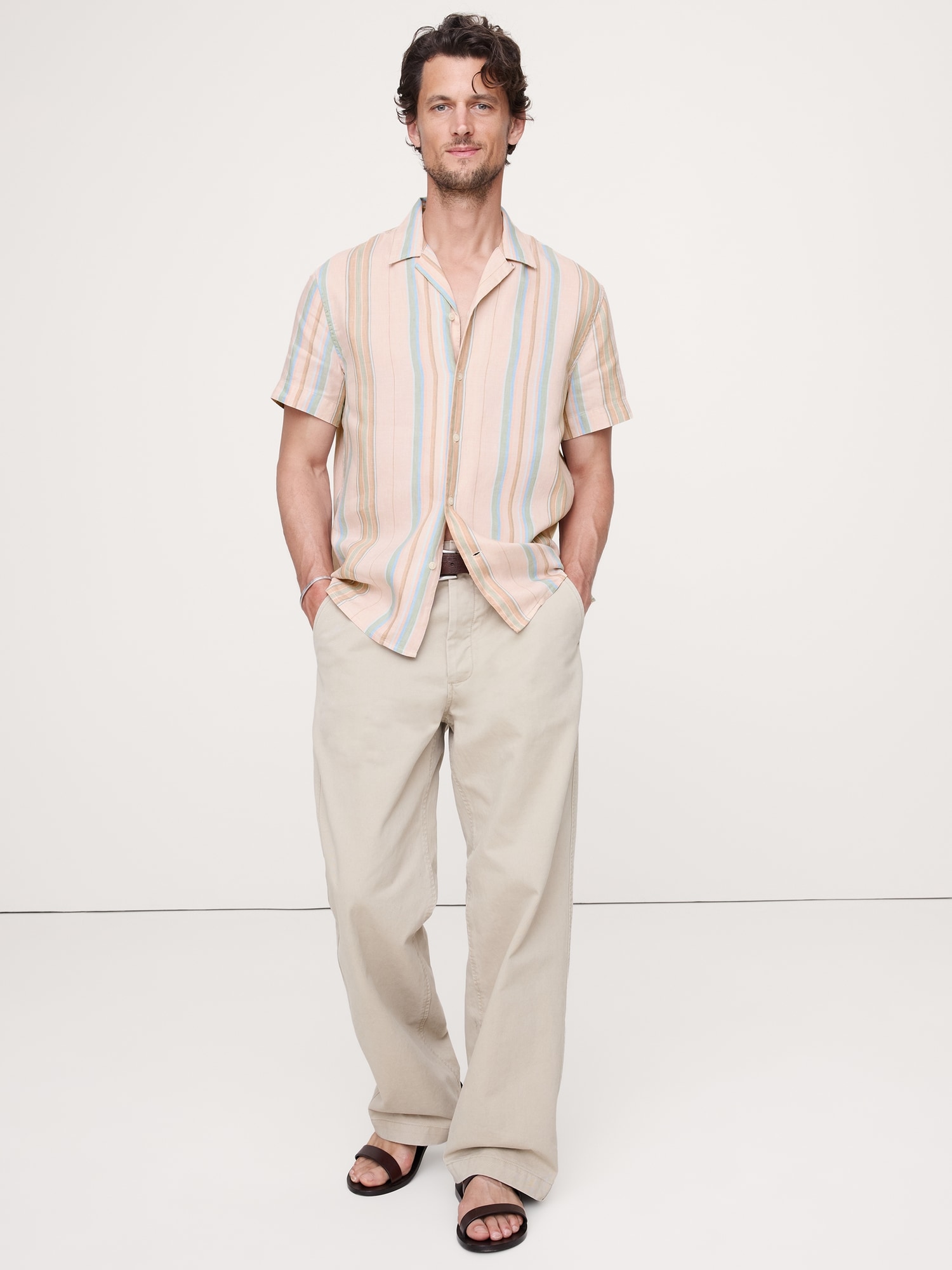 Image number 1 showing, Standard-Fit Linen-Cotton Resort Shirt