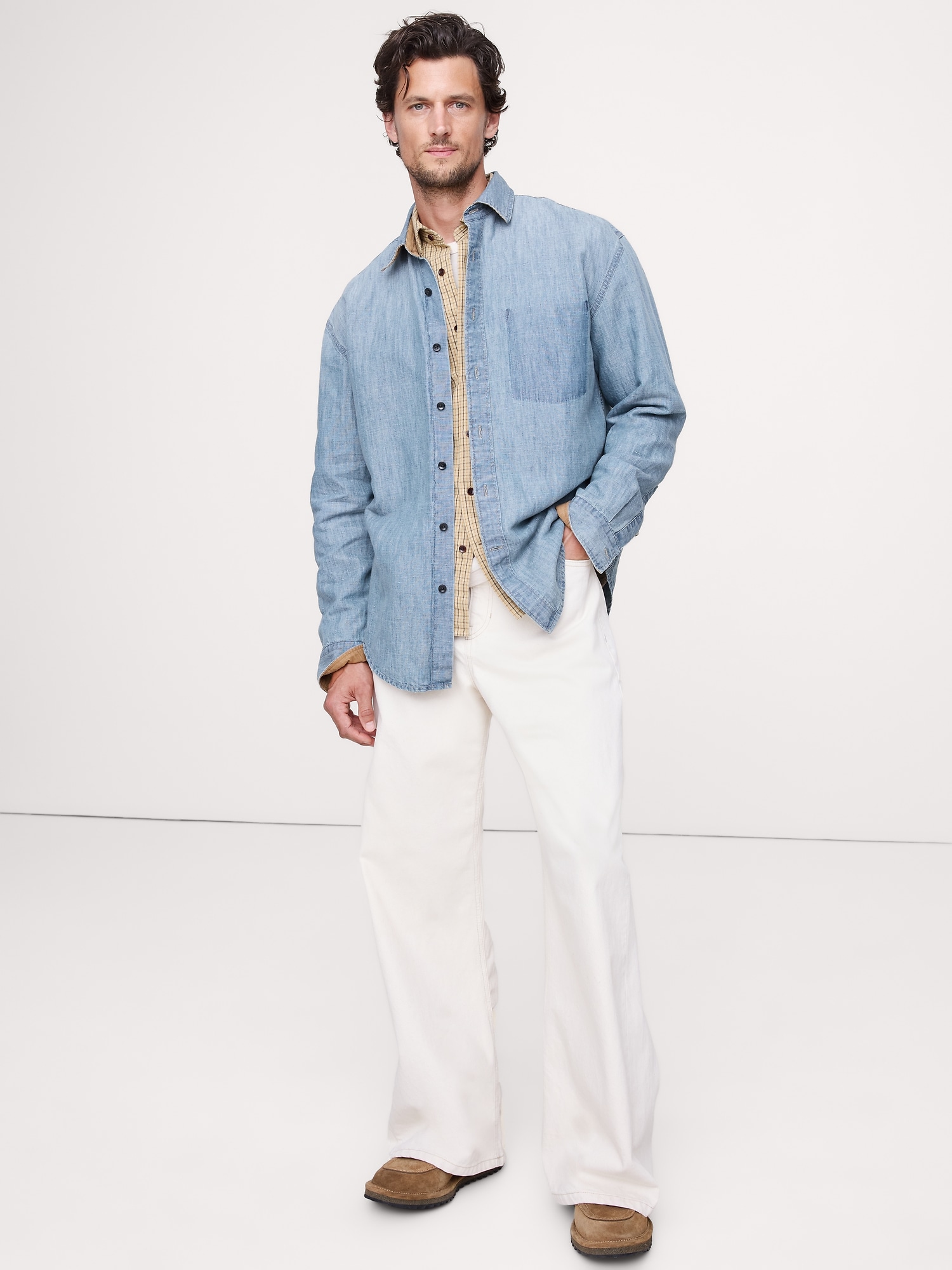 Image number 1 showing, Relaxed-Fit Cotton-Hemp Chambray Shirt