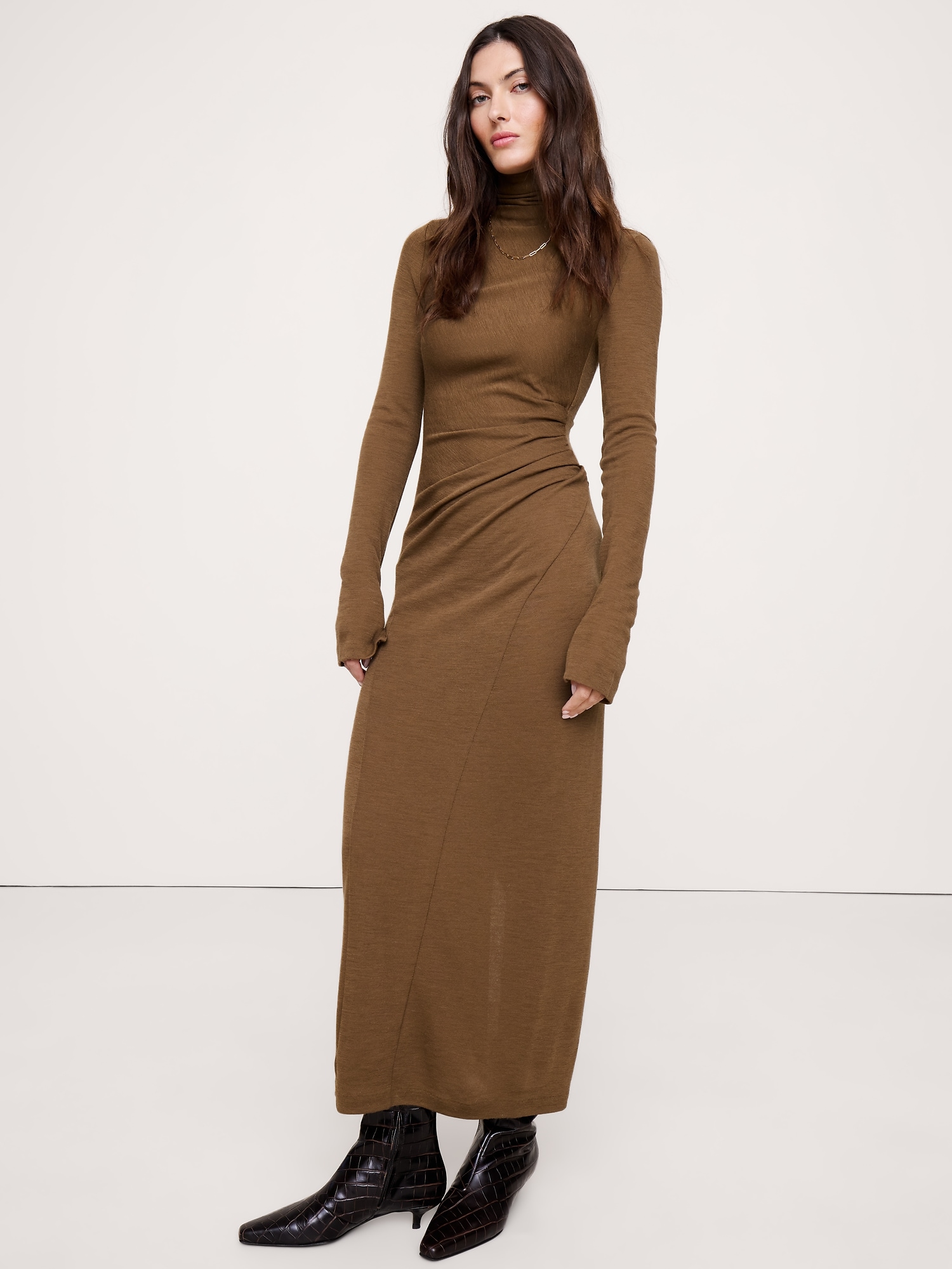Image number 1 showing, Wool-Blend Jersey Ruched Maxi Dress