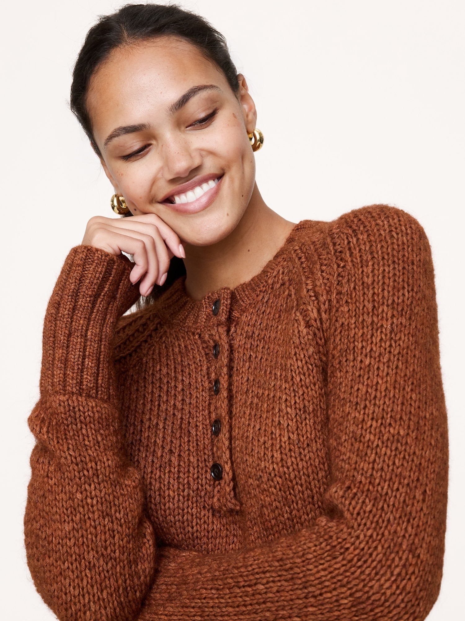 CHANDAIL HENLEY EN MÉLANGE DE COTON, ALPAGA ET LAINE MÉRINOS - Brun Épicé