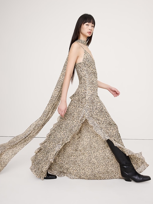 Georgette Ruffle Maxi Dress with Scarf | Banana Republic Georgette Ruffle Maxi Dress with Scarf | Banana Republic